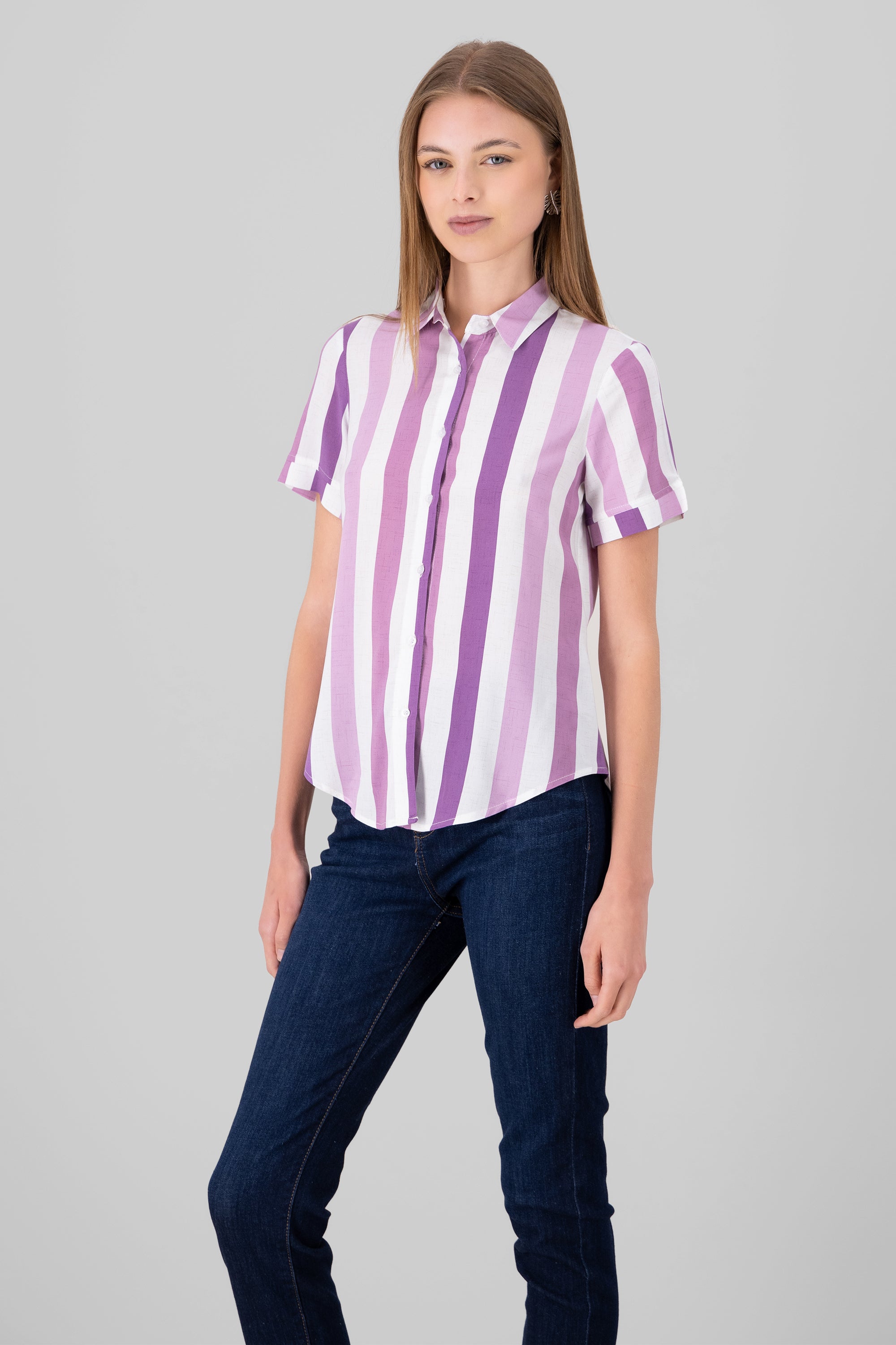 Camisa Manga Corta Rayada MORADO COMBO