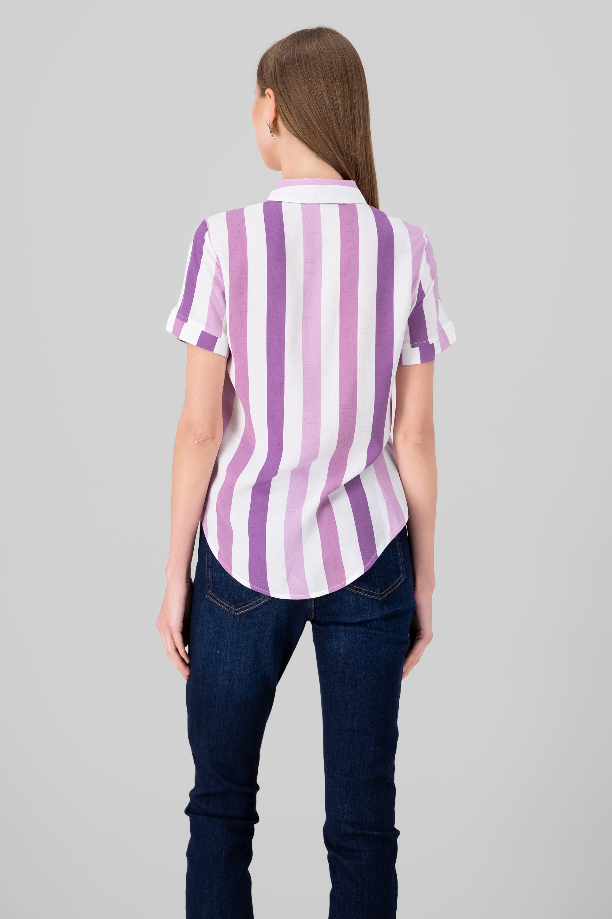 Camisa Manga Corta Rayada MORADO COMBO