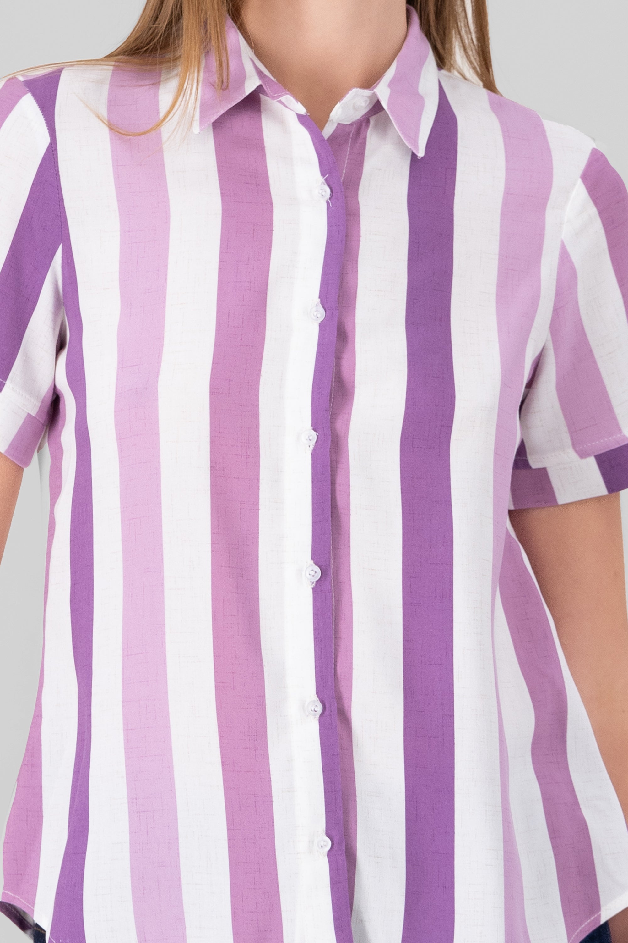 Camisa Manga Corta Rayada MORADO COMBO