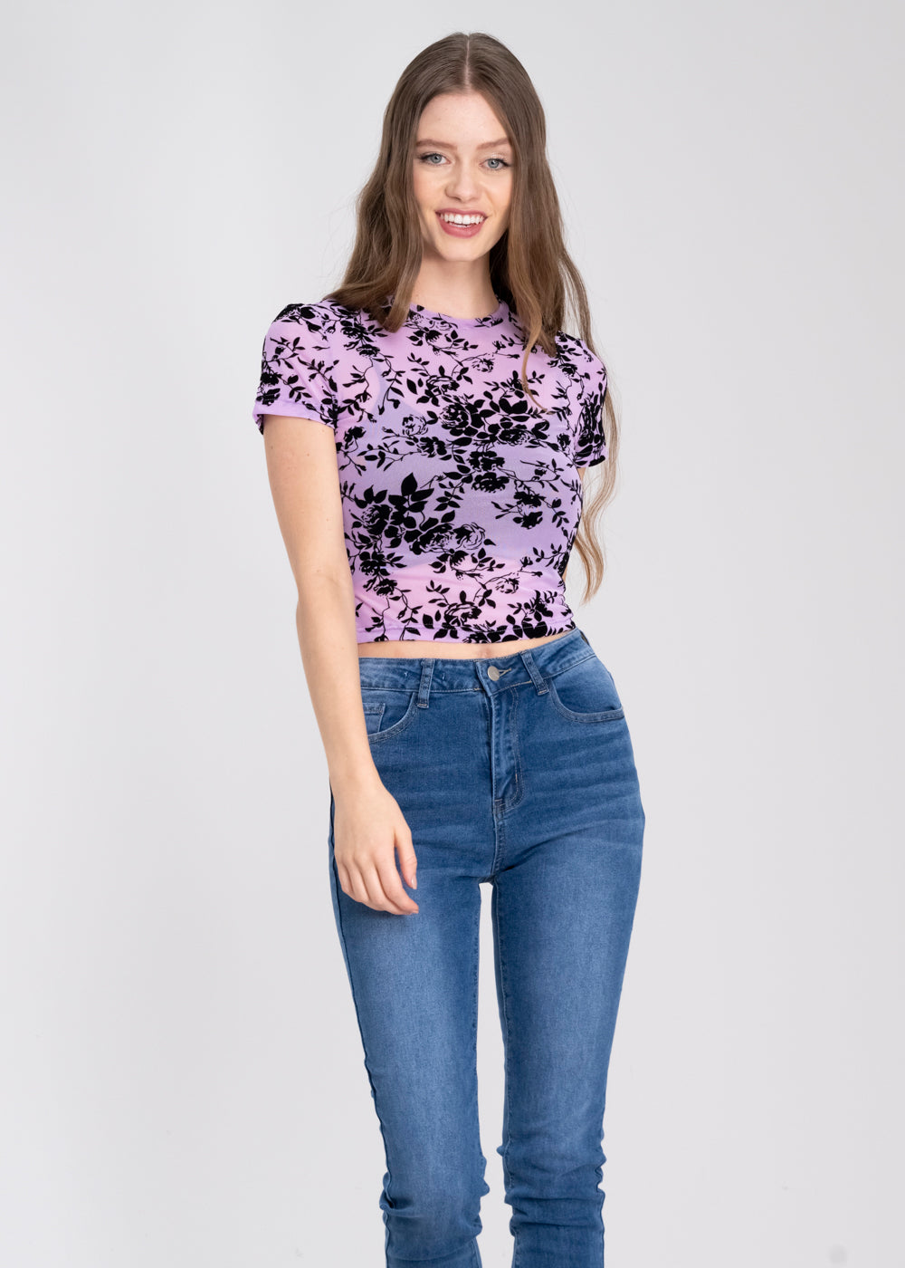 Top mesh flores flock LILA
