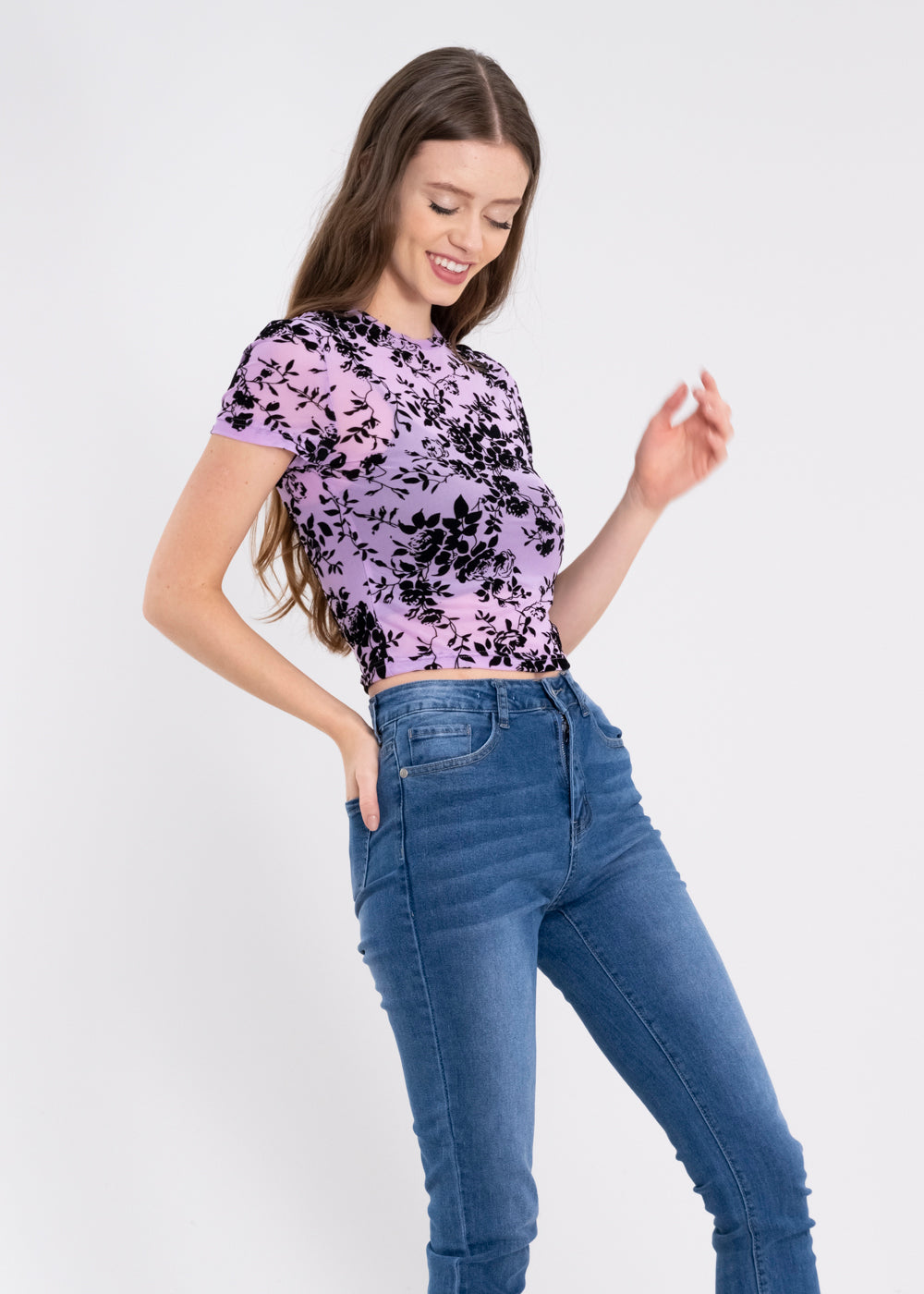 Top mesh flores flock LILA