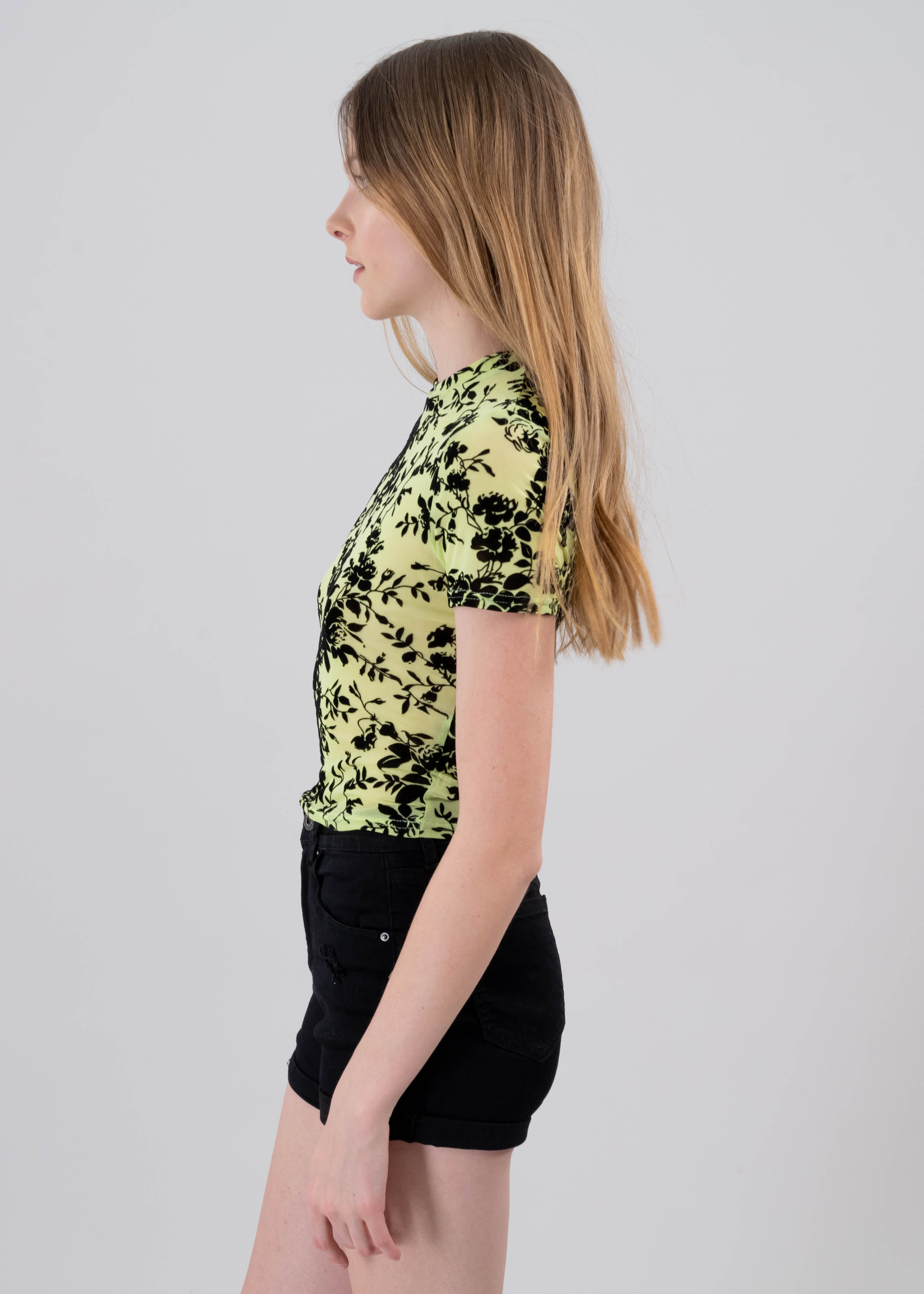 Top mesh flores flock VERDE LIMA