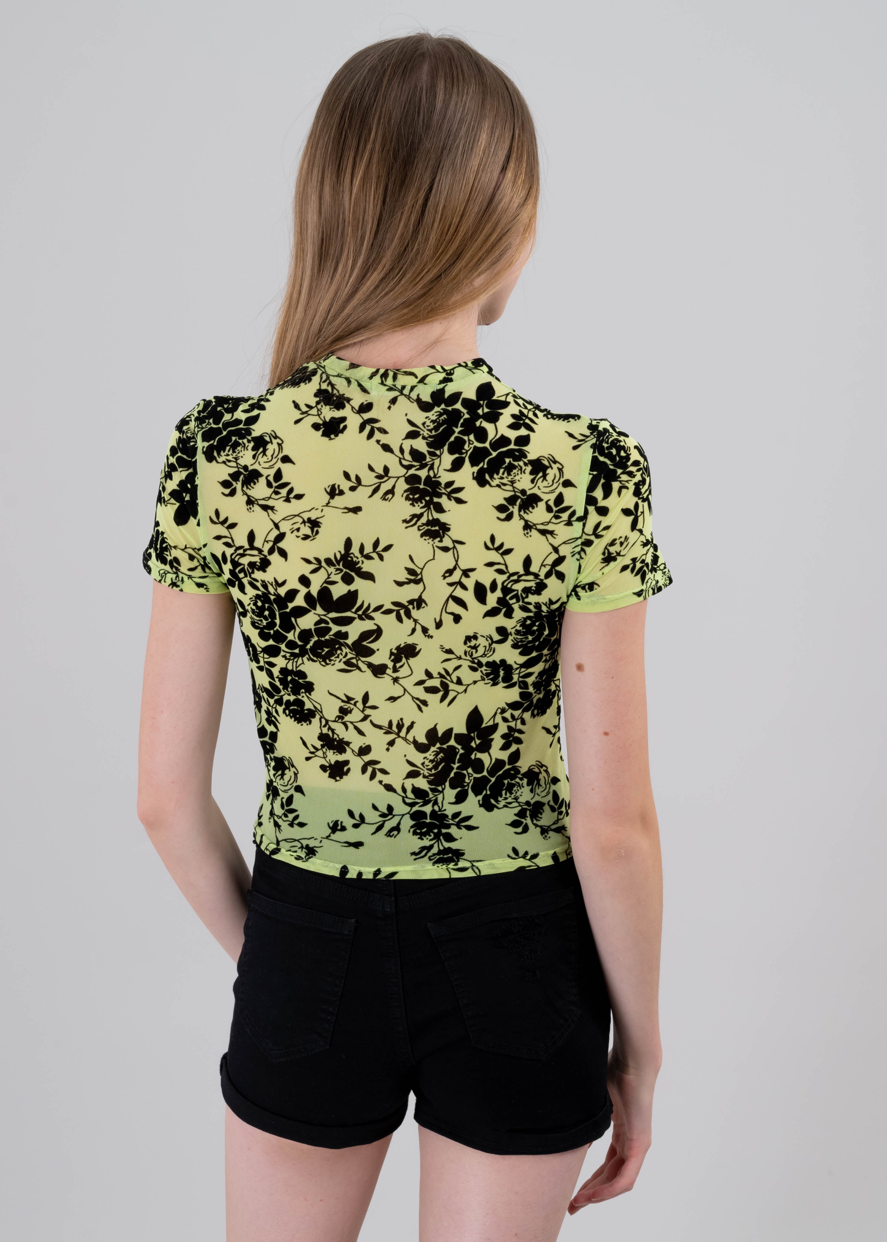 Top mesh flores flock VERDE LIMA