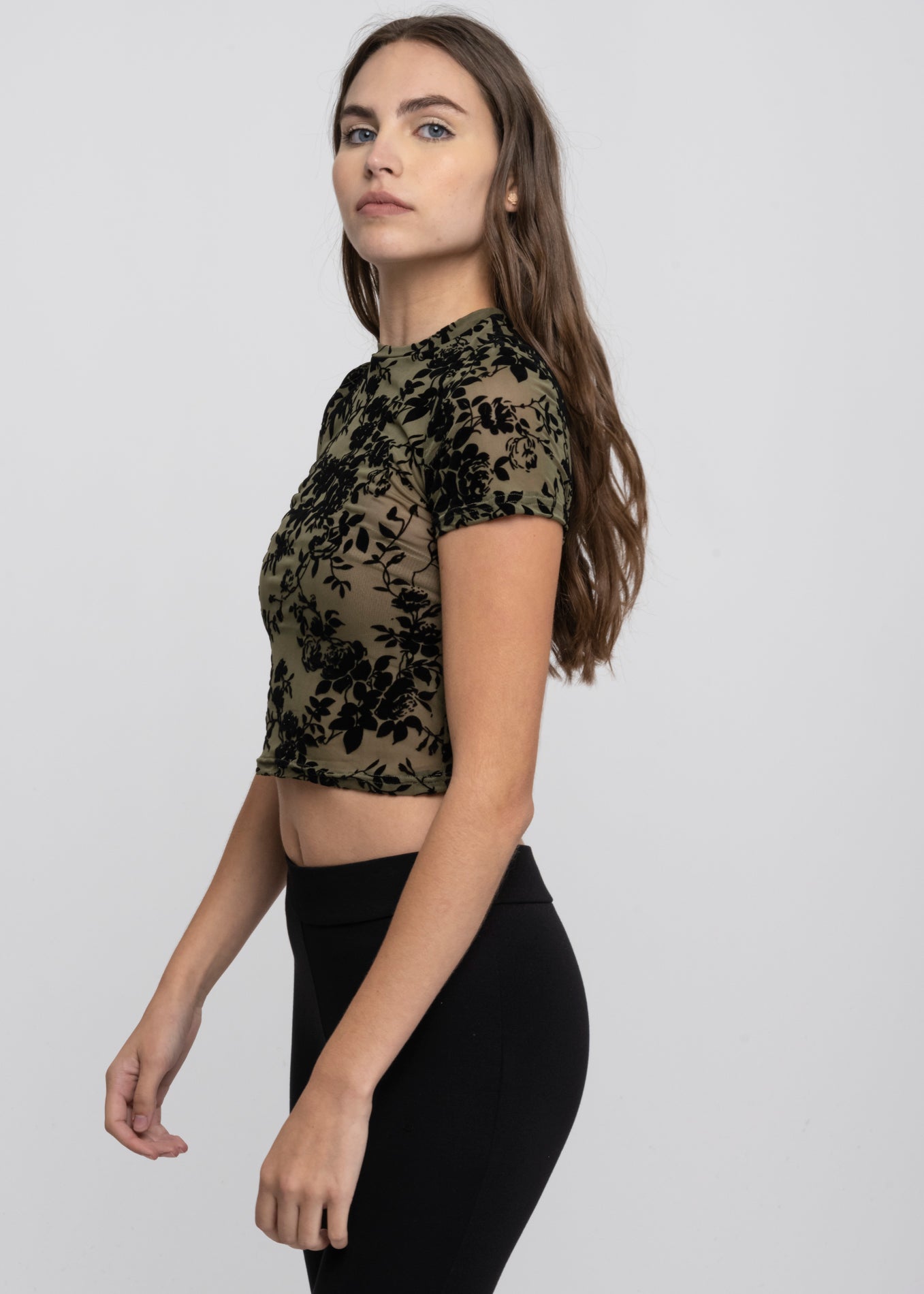 Top mesh flores flock OLIVO