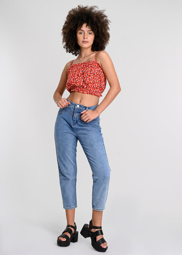 Jeans mom cintura media costura
