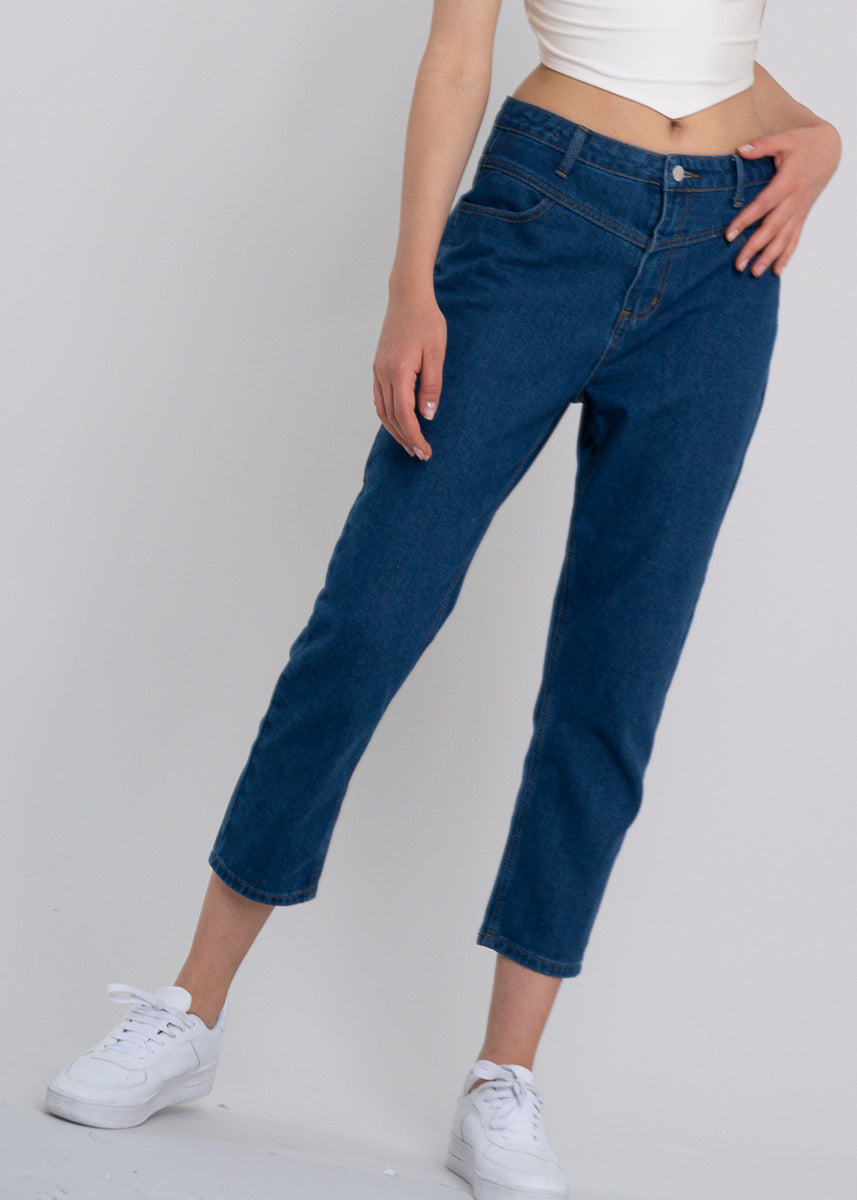 Jeans mom cintura media costura DARK WASH
