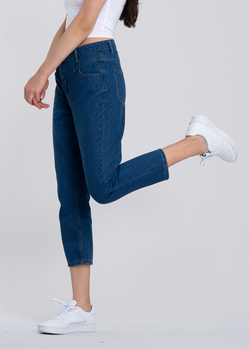 Jeans mom cintura media costura DARK WASH