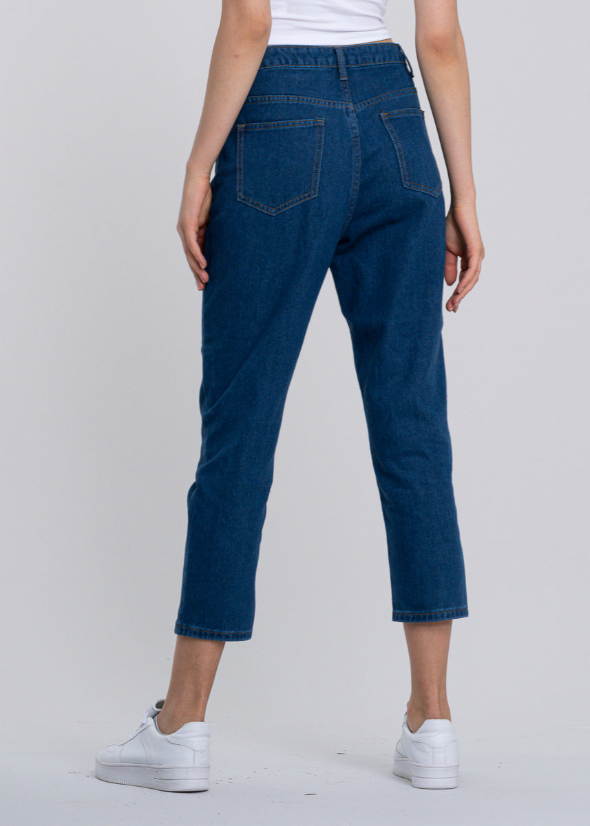 Jeans mom cintura media costura DARK WASH