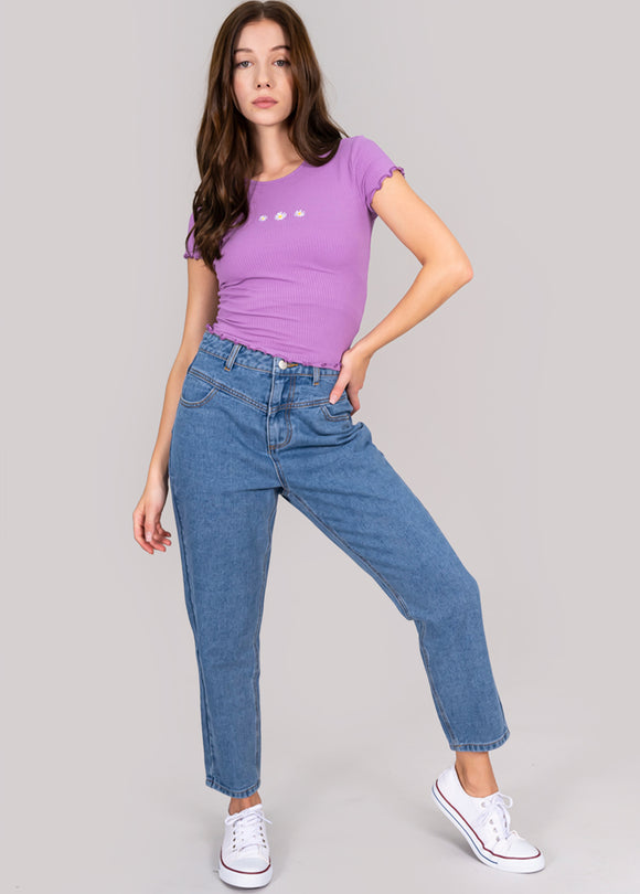 Jeans mom cintura media costura