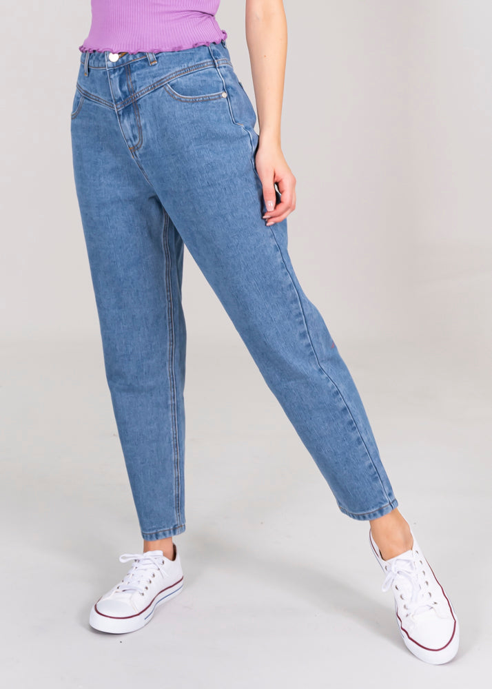 Jeans mom cintura media costura MEDIUM WASH