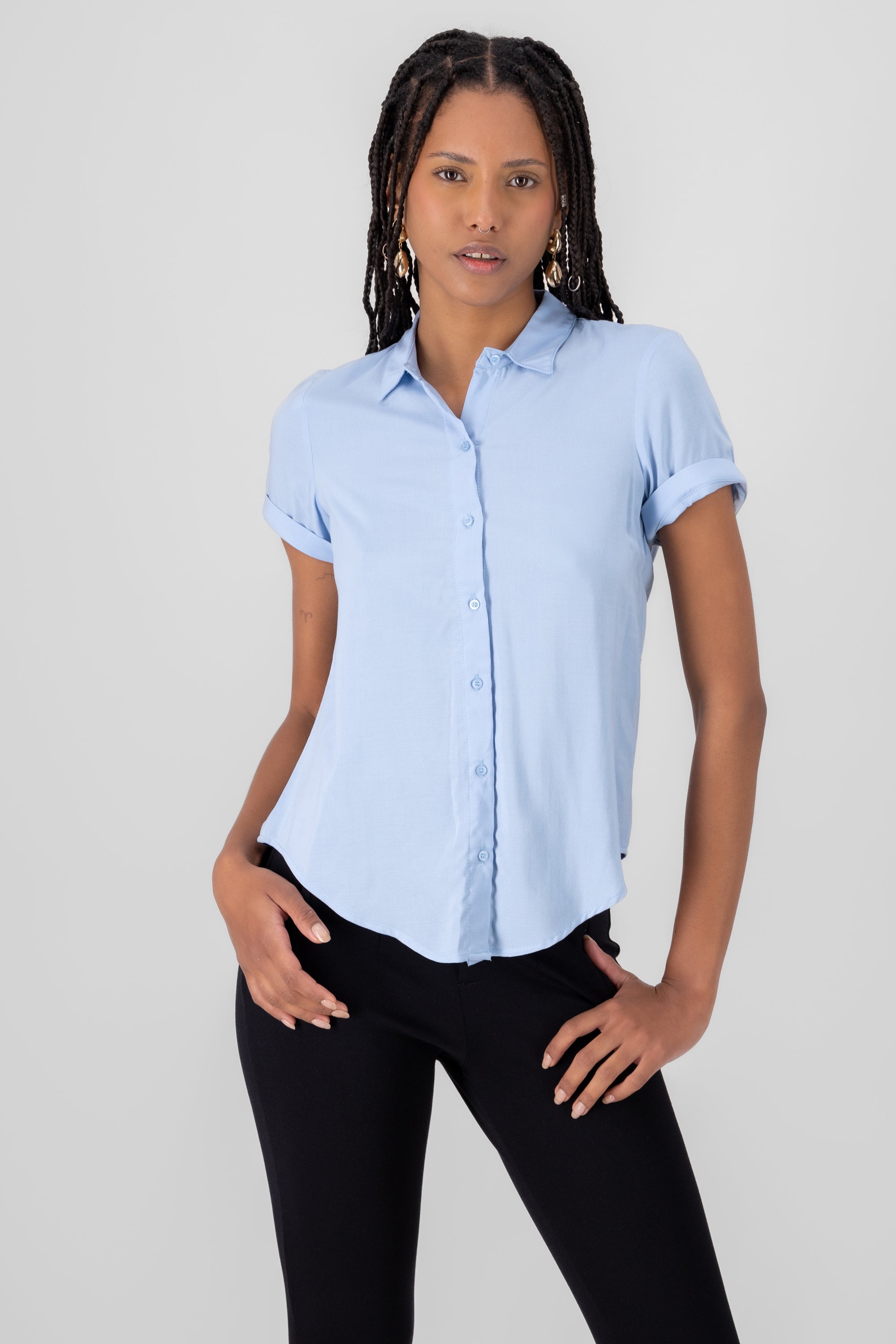 Camisa azul manga corta online