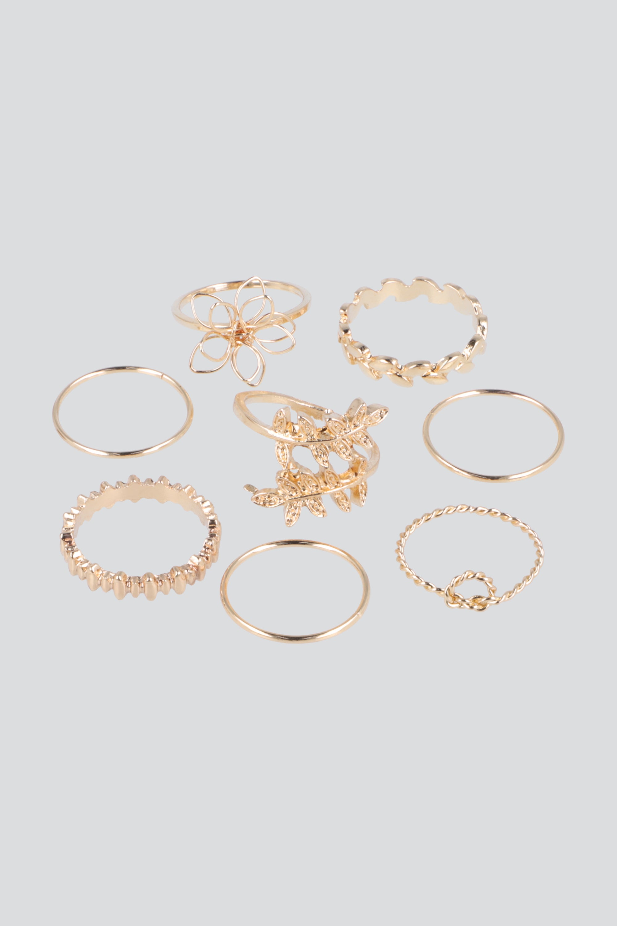 Set 8 Piezas Anillos Hojas ORO