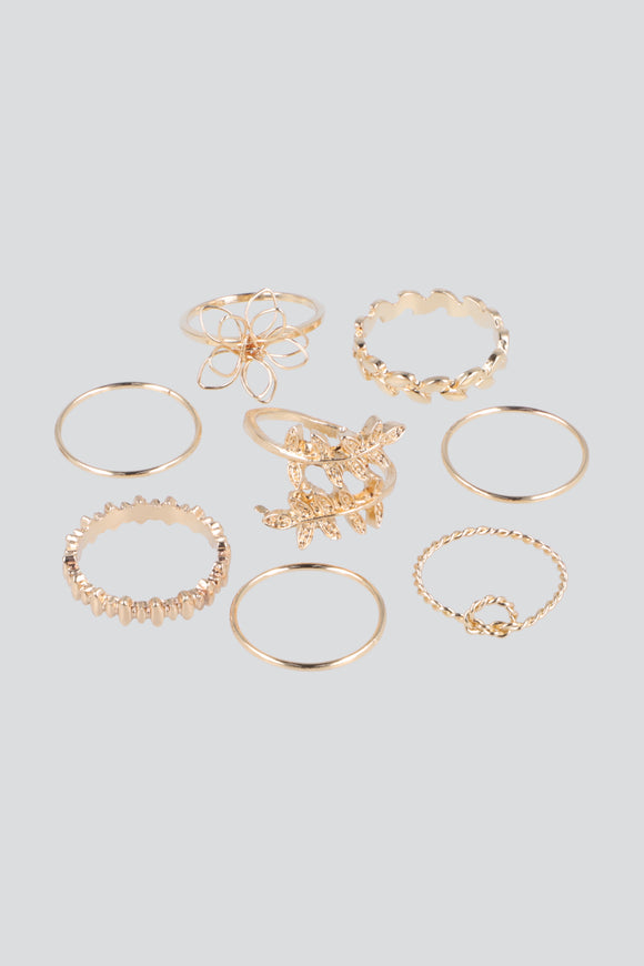 Set 8 Piezas Anillos Hojas