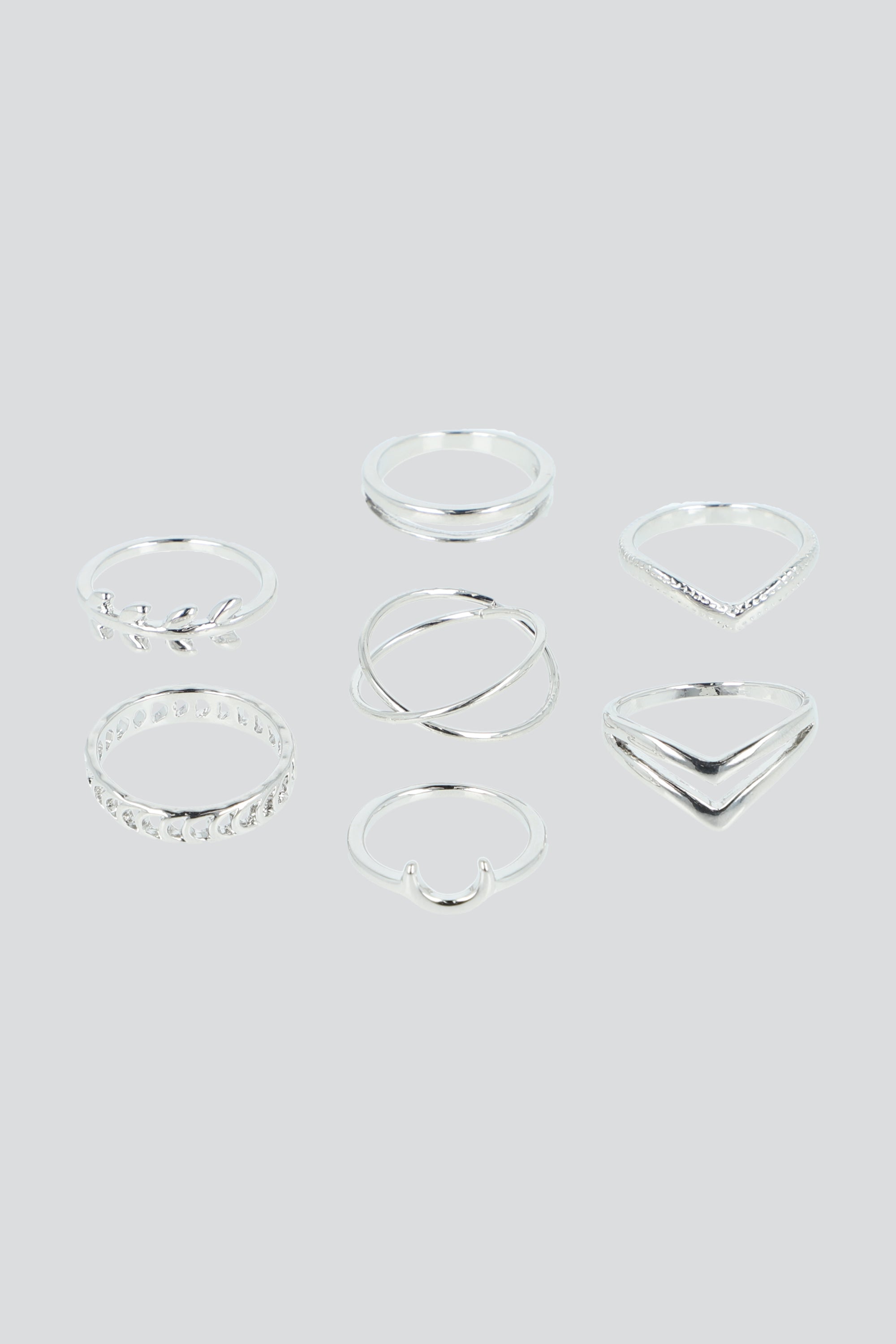 Set 7 Piezas Anillos Media Luna PLATA