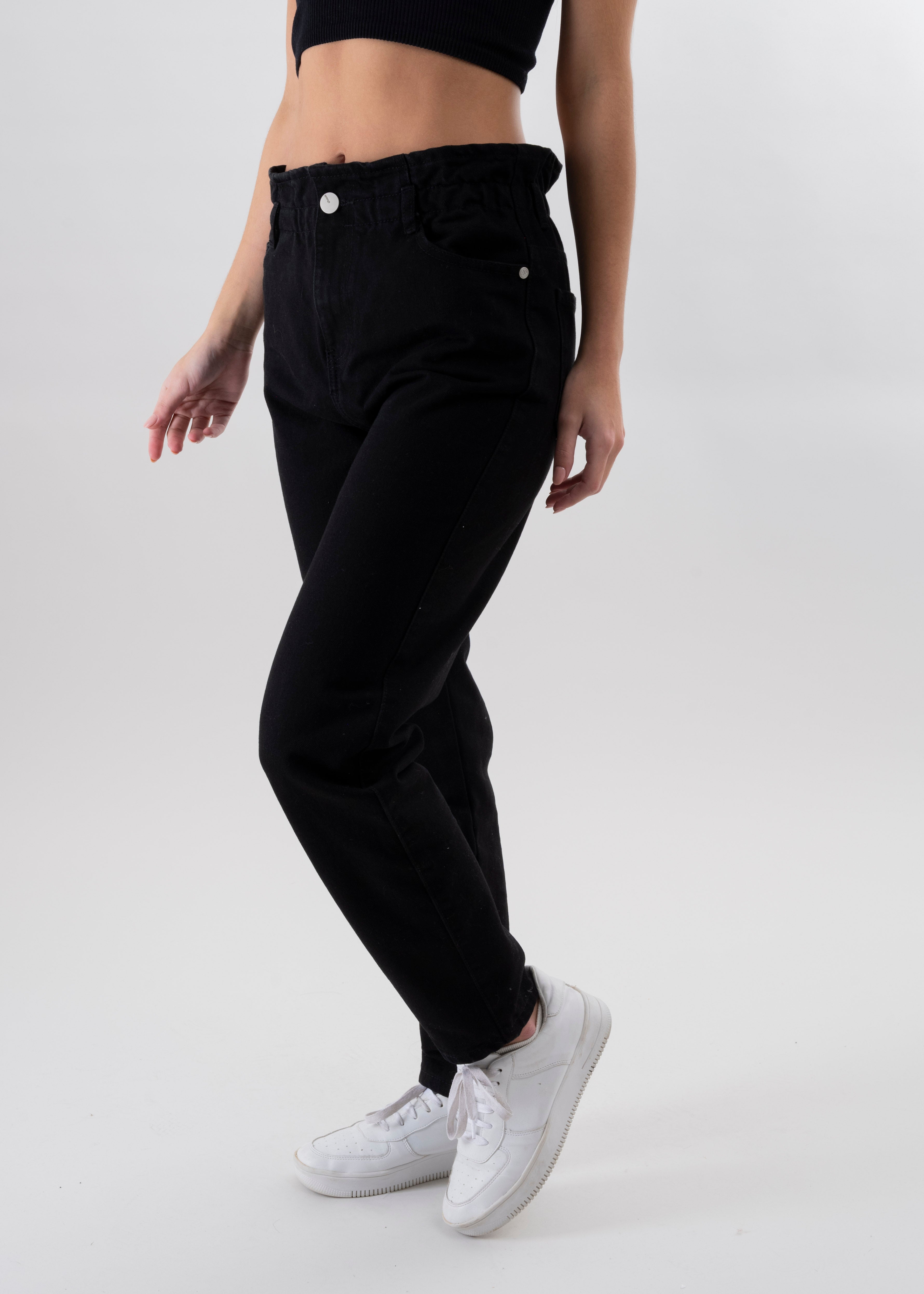 Jeans paper bag cintura alta NEGRO