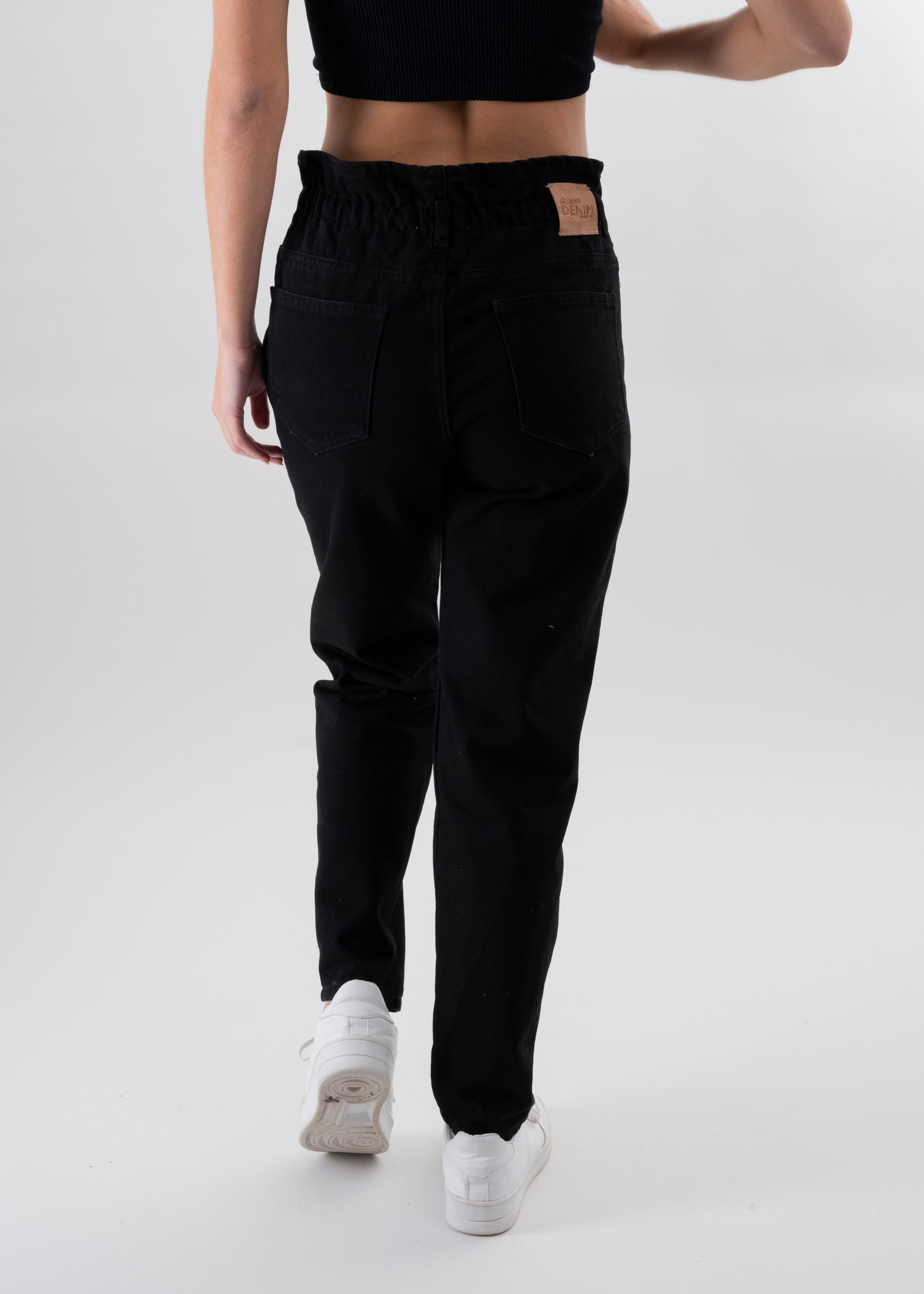 Jeans paper bag cintura alta NEGRO