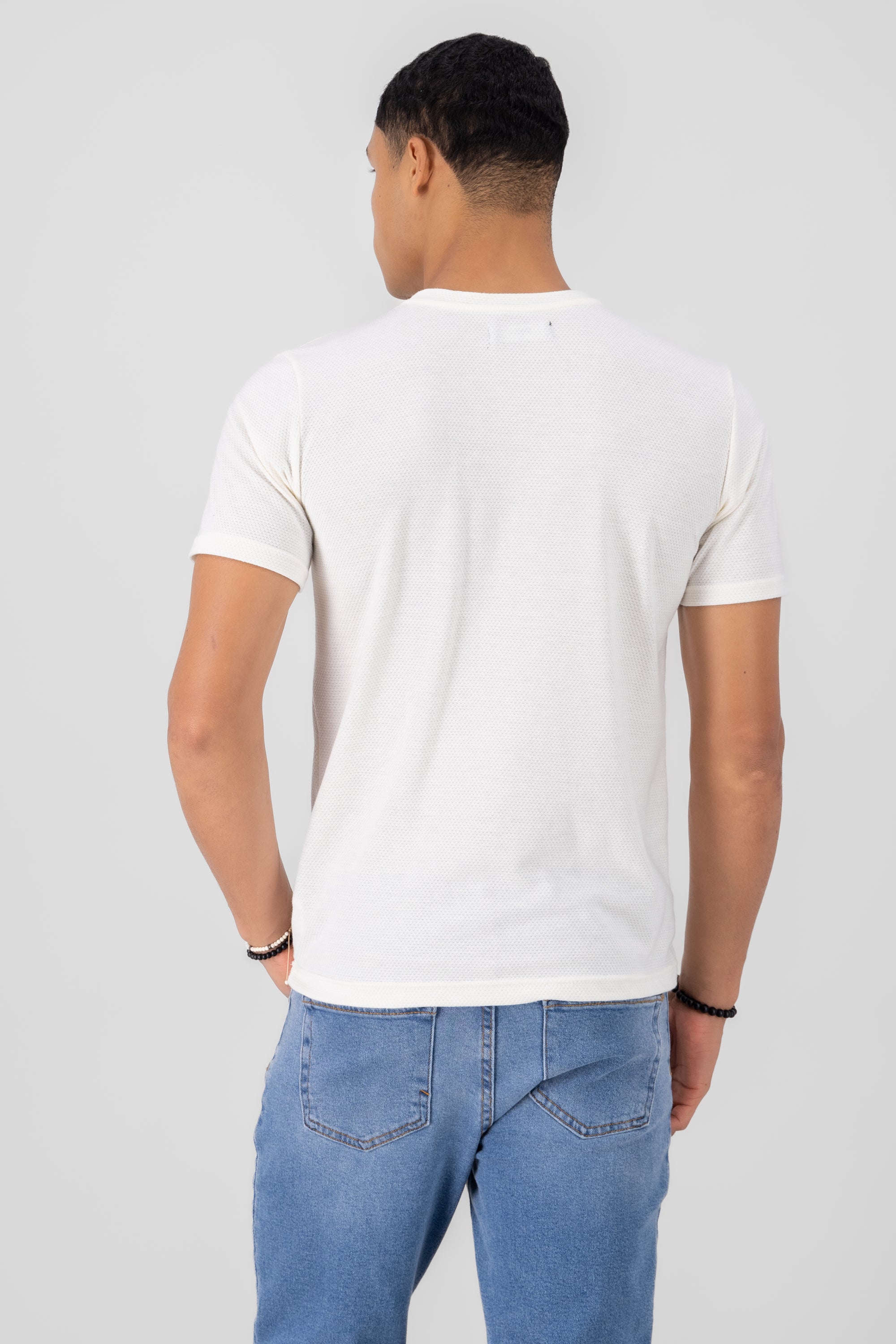 Playera cuello redondo textura waffle BLANCO