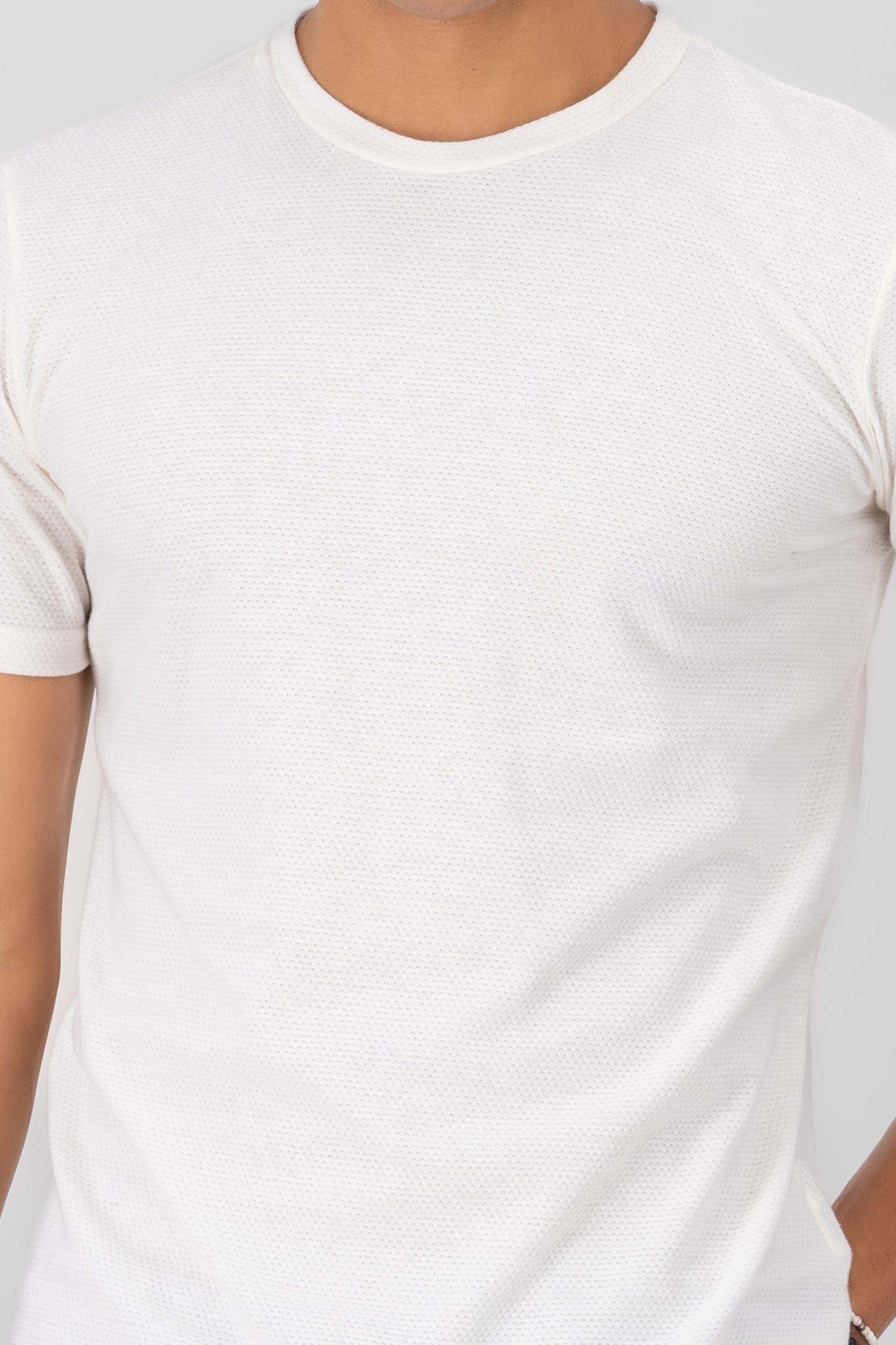 Playera cuello redondo textura waffle BLANCO