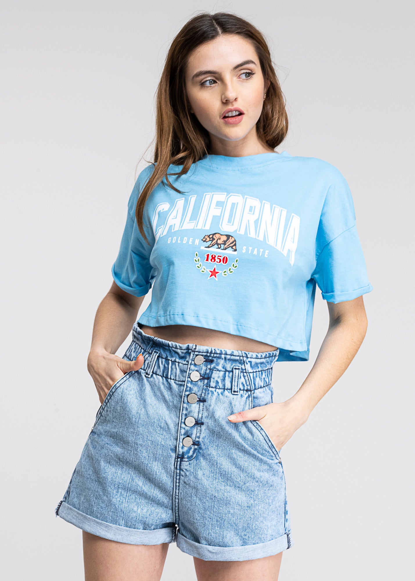 Playera Crop California AZUL PATO