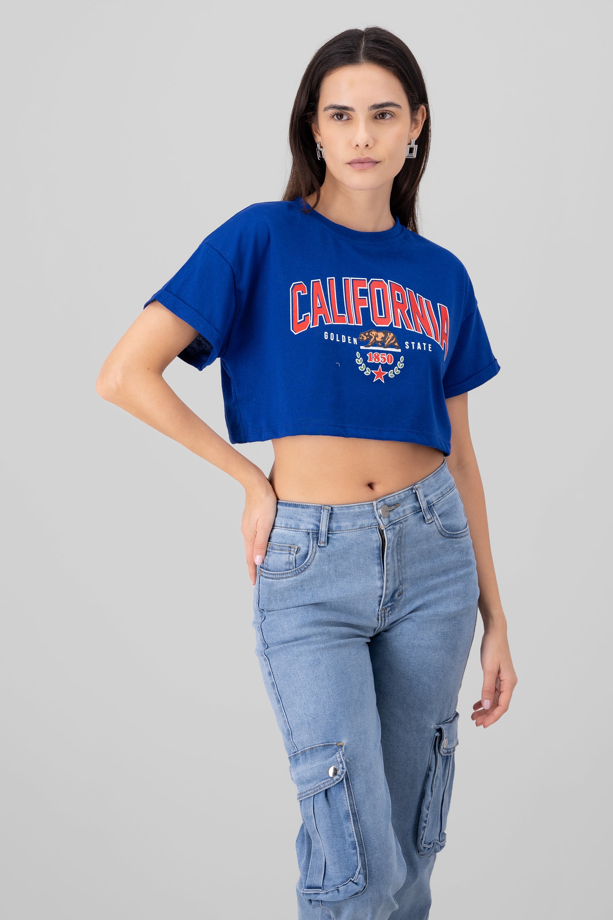 Playera Crop California AZUL REY