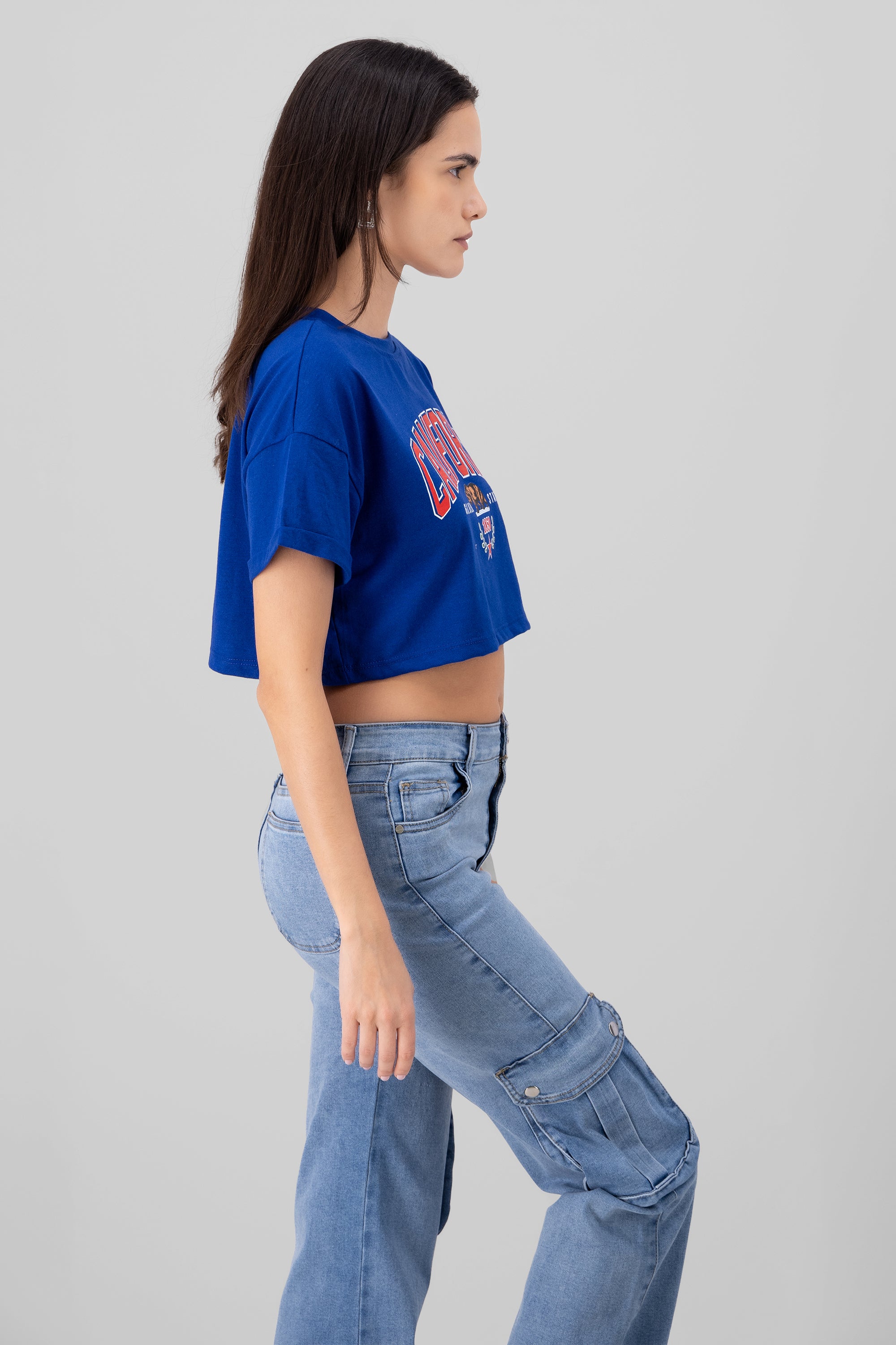 Playera Crop California AZUL REY