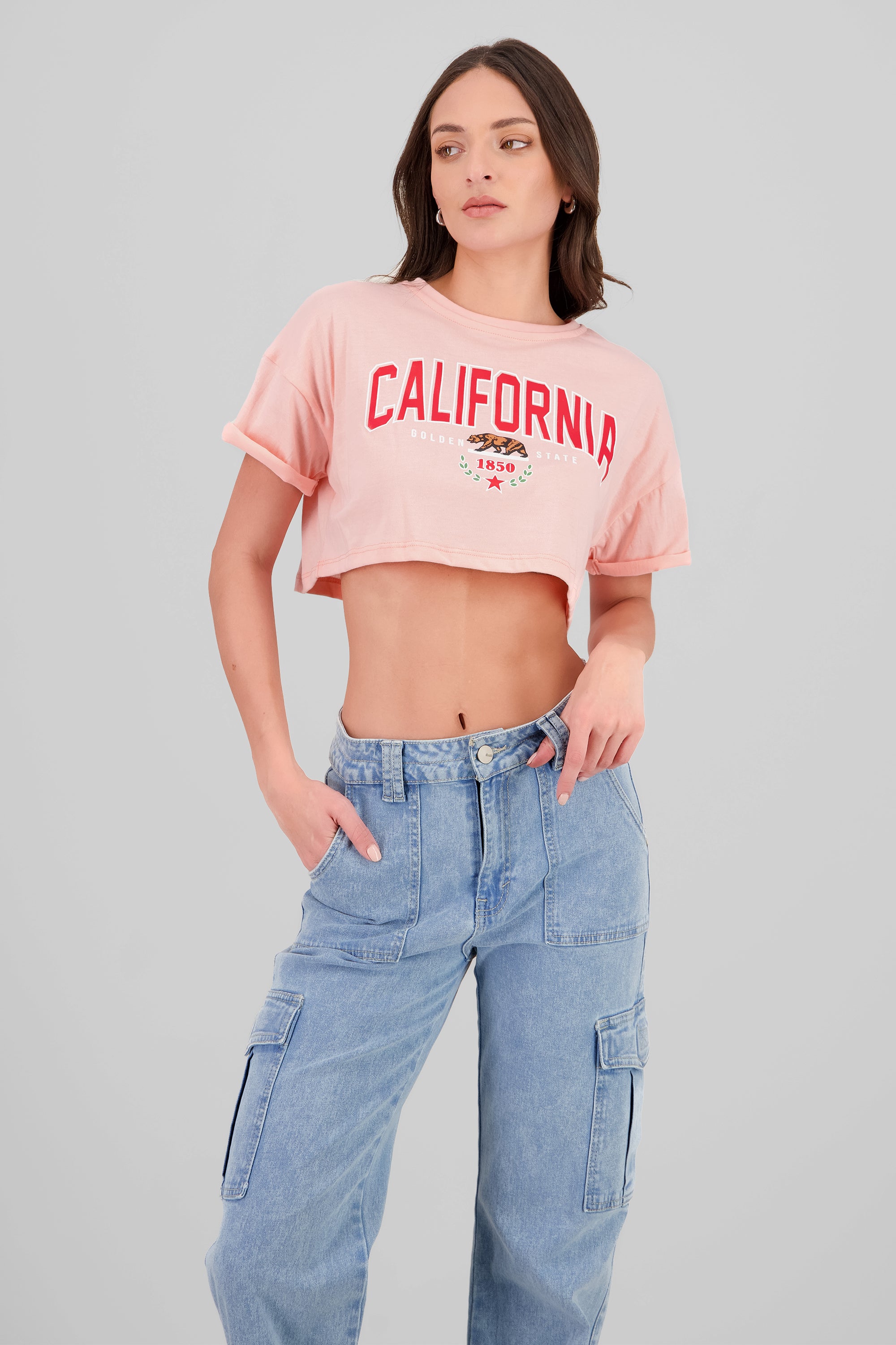 Playera Crop California DURAZNO