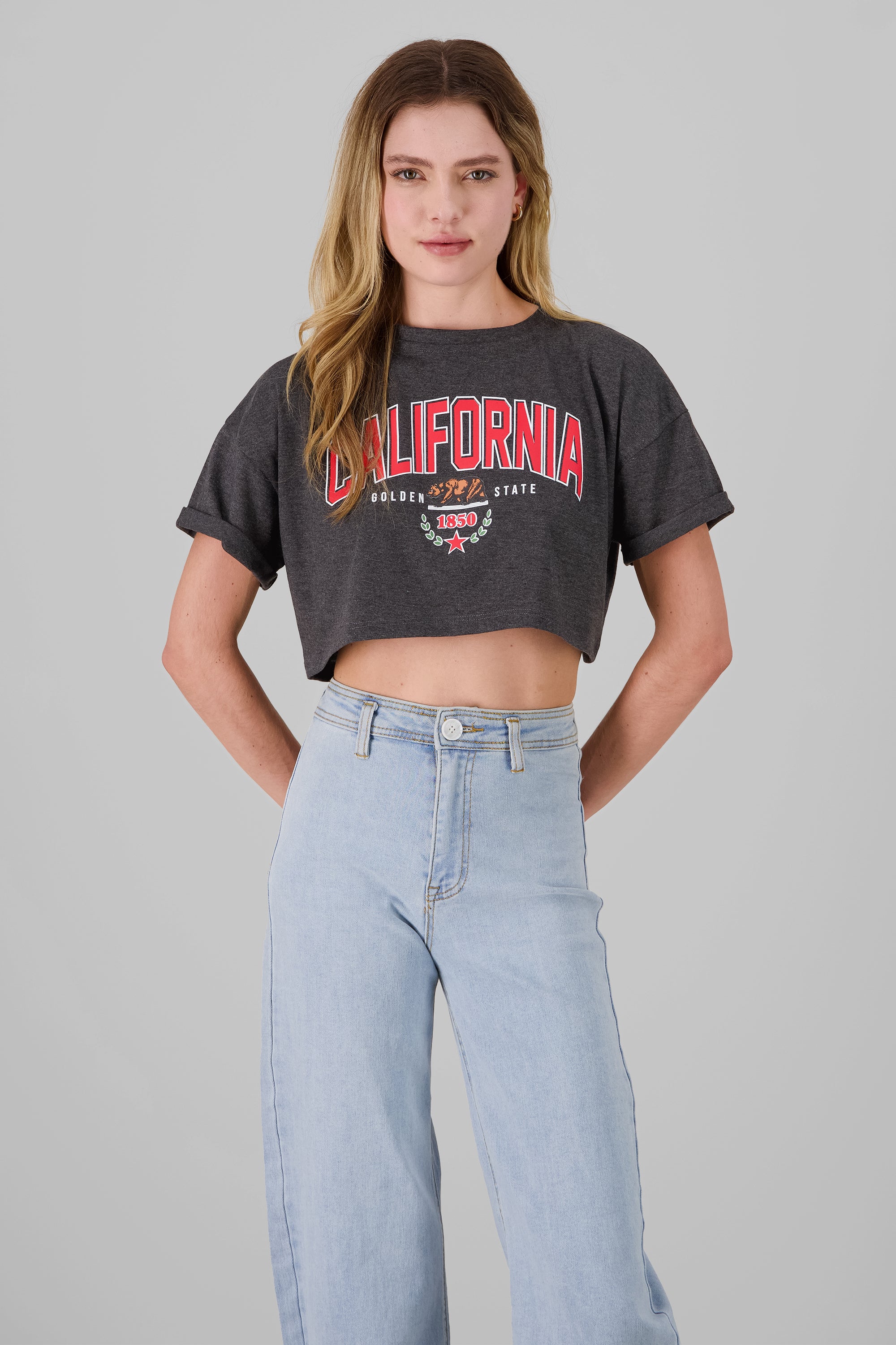 Playera Crop California GRIS JASPE