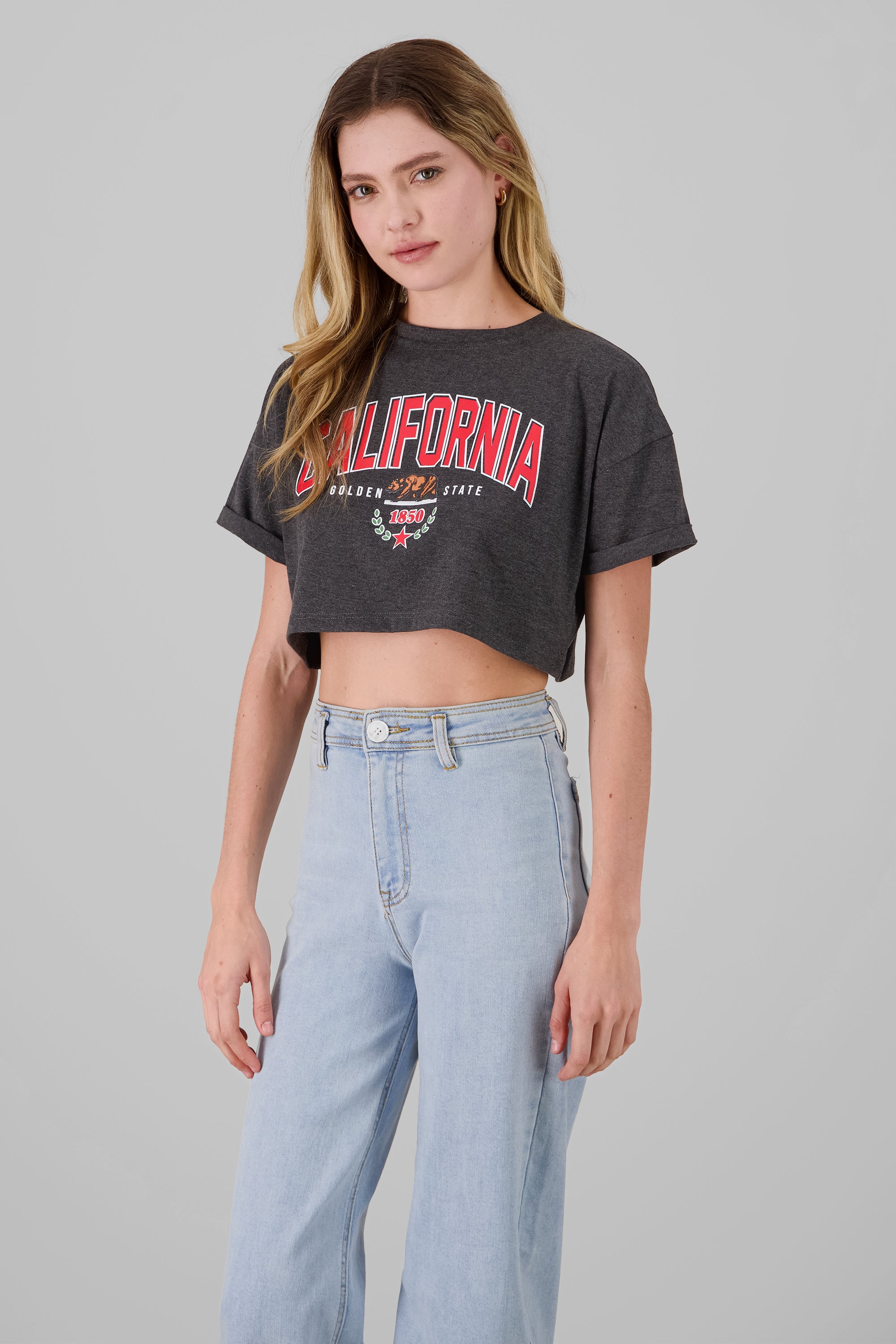 Playera Crop California GRIS JASPE