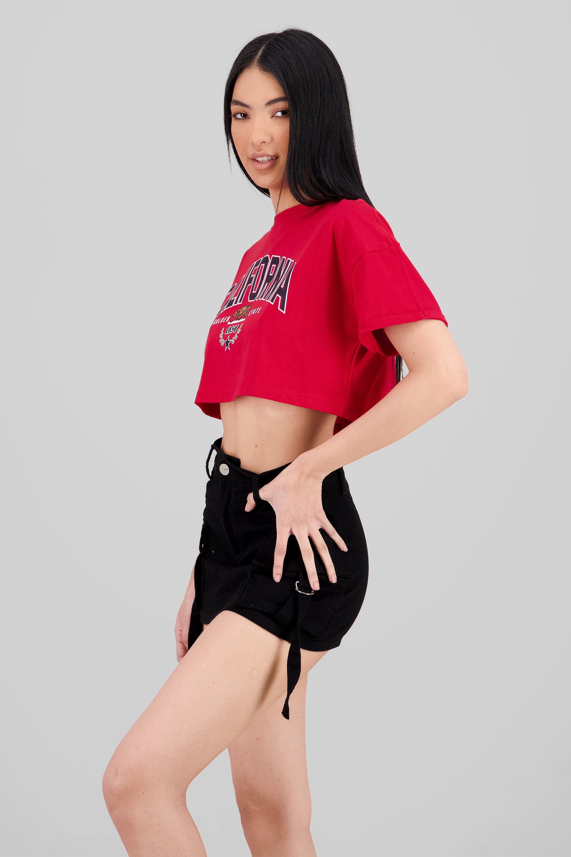 Playera Crop California ROJO CEREZA