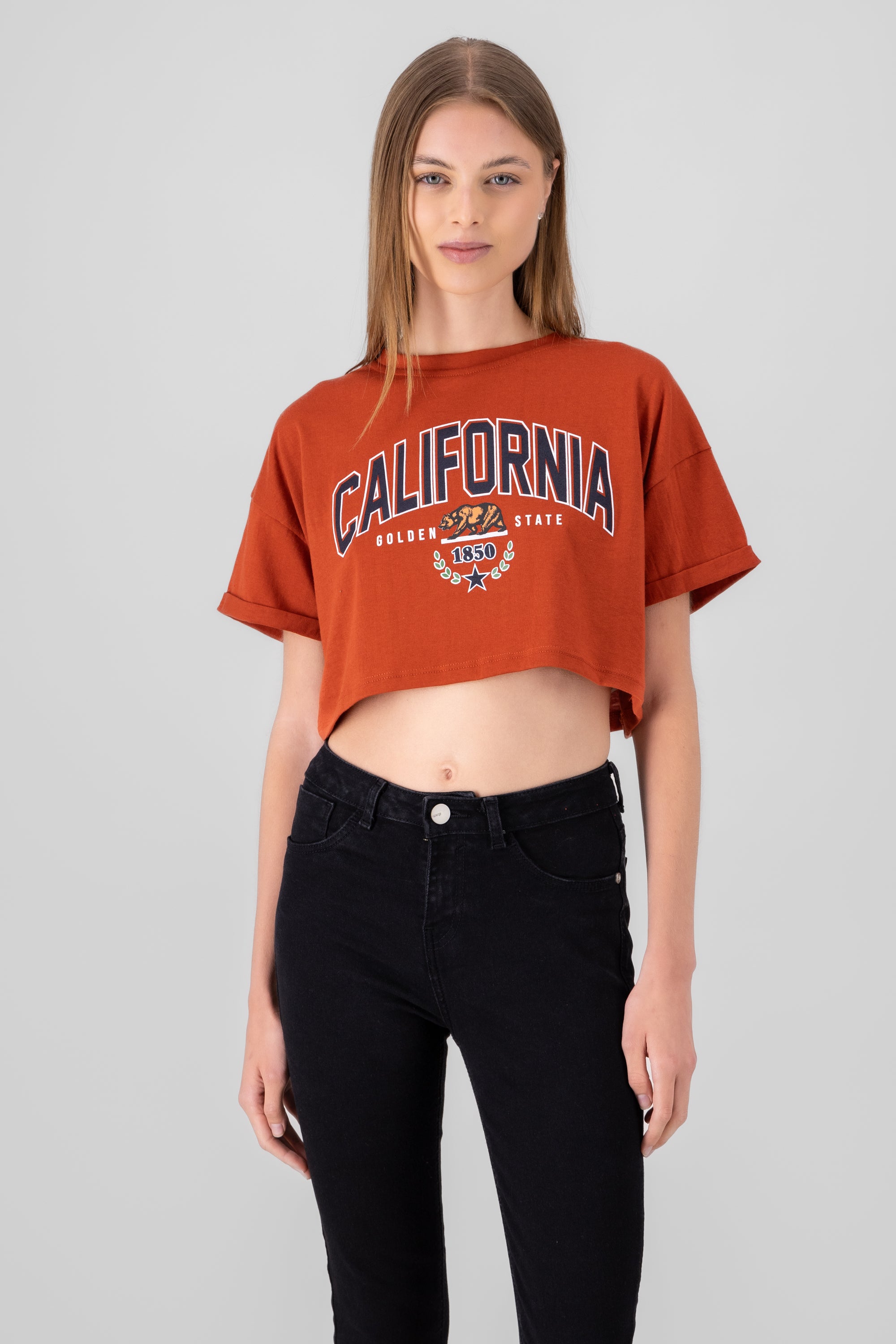 Playera Crop California LADRILLO