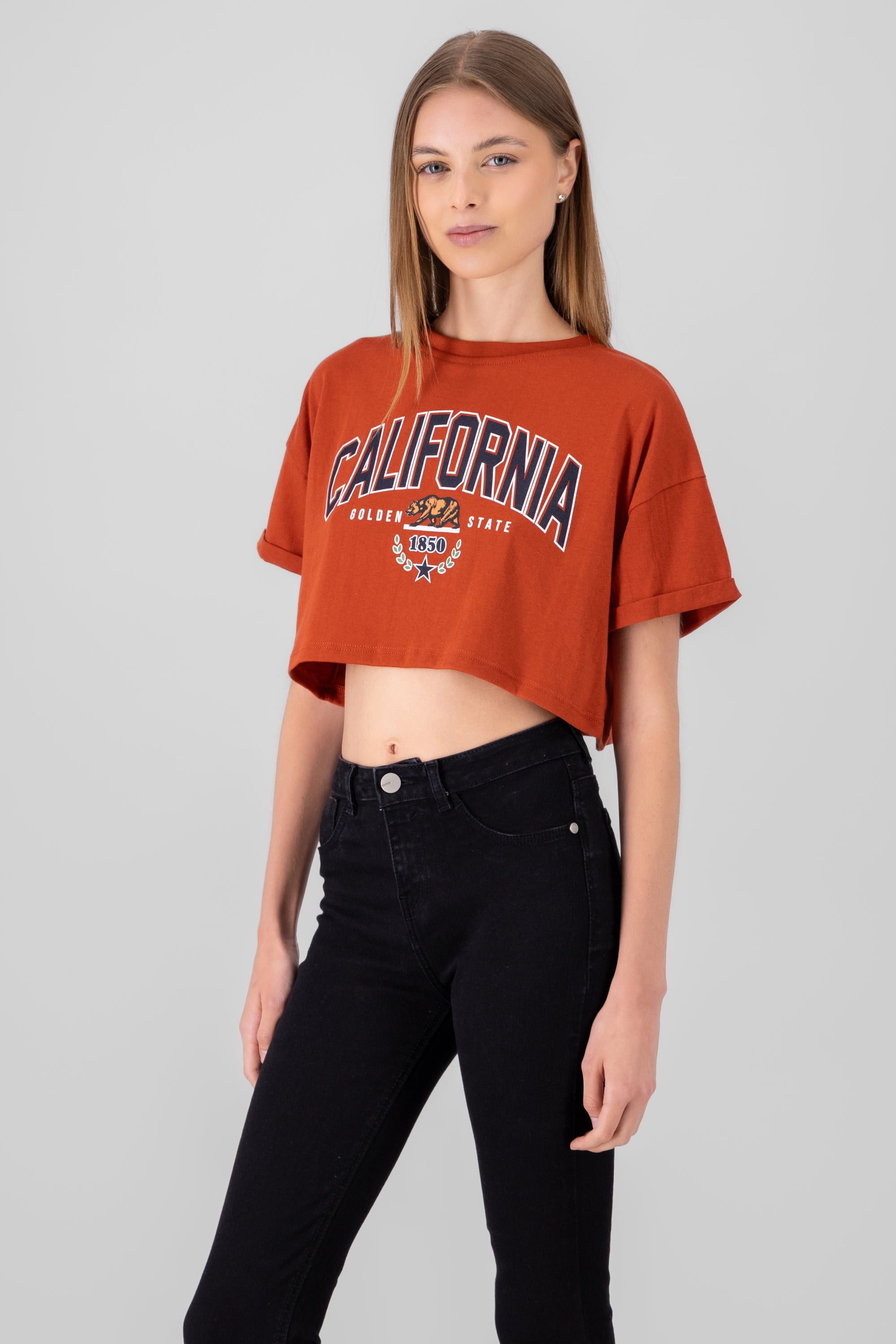 Playera Crop California LADRILLO