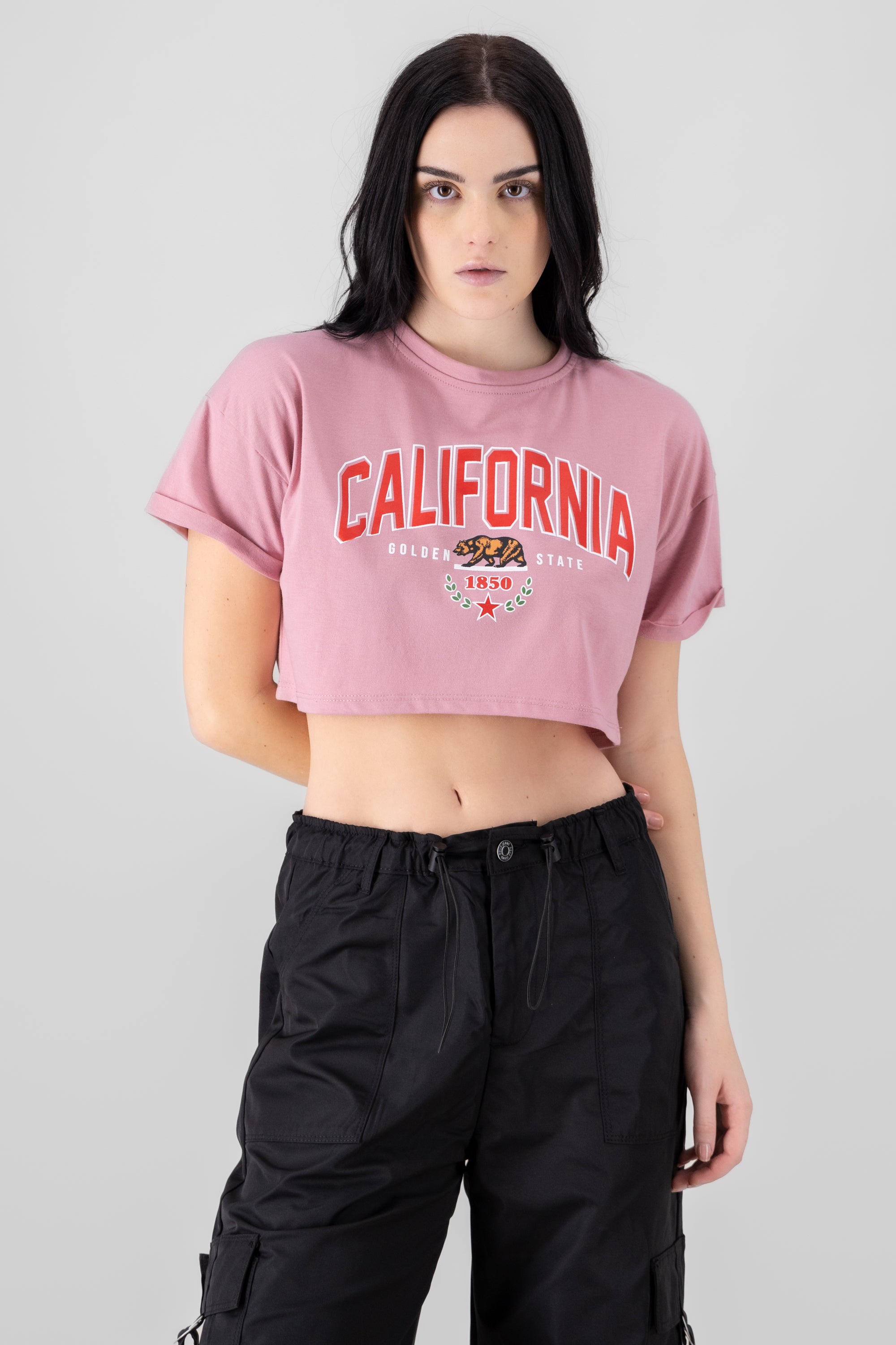 Playera Crop California PALO DE ROSA