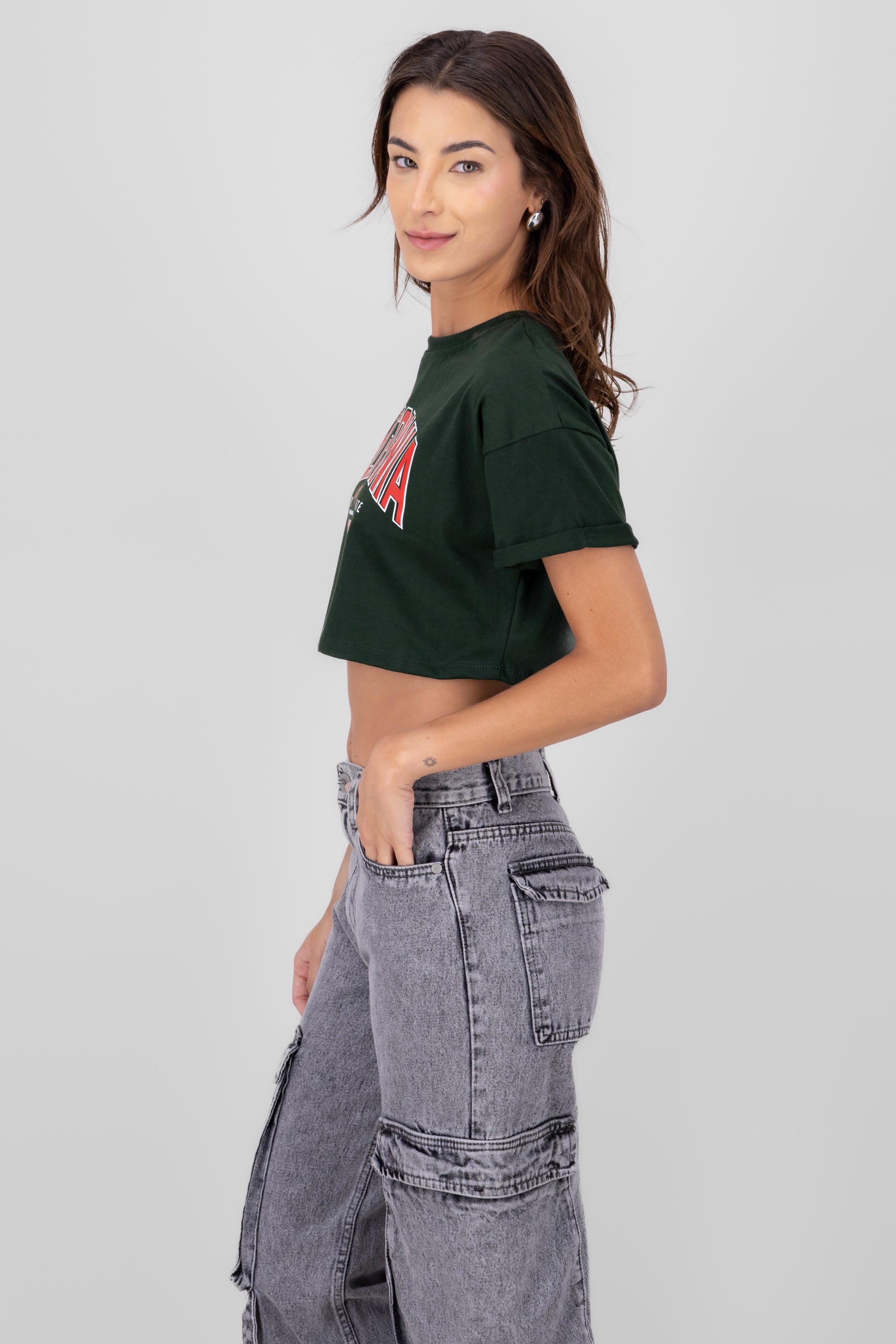 Playera Crop California VERDE BOTELLA