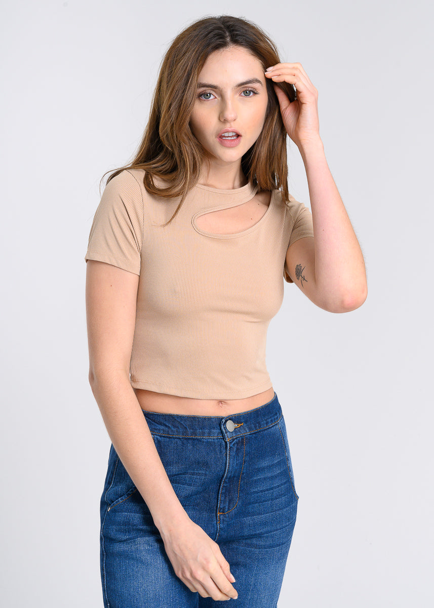 Top escote asimétrico TAUPE