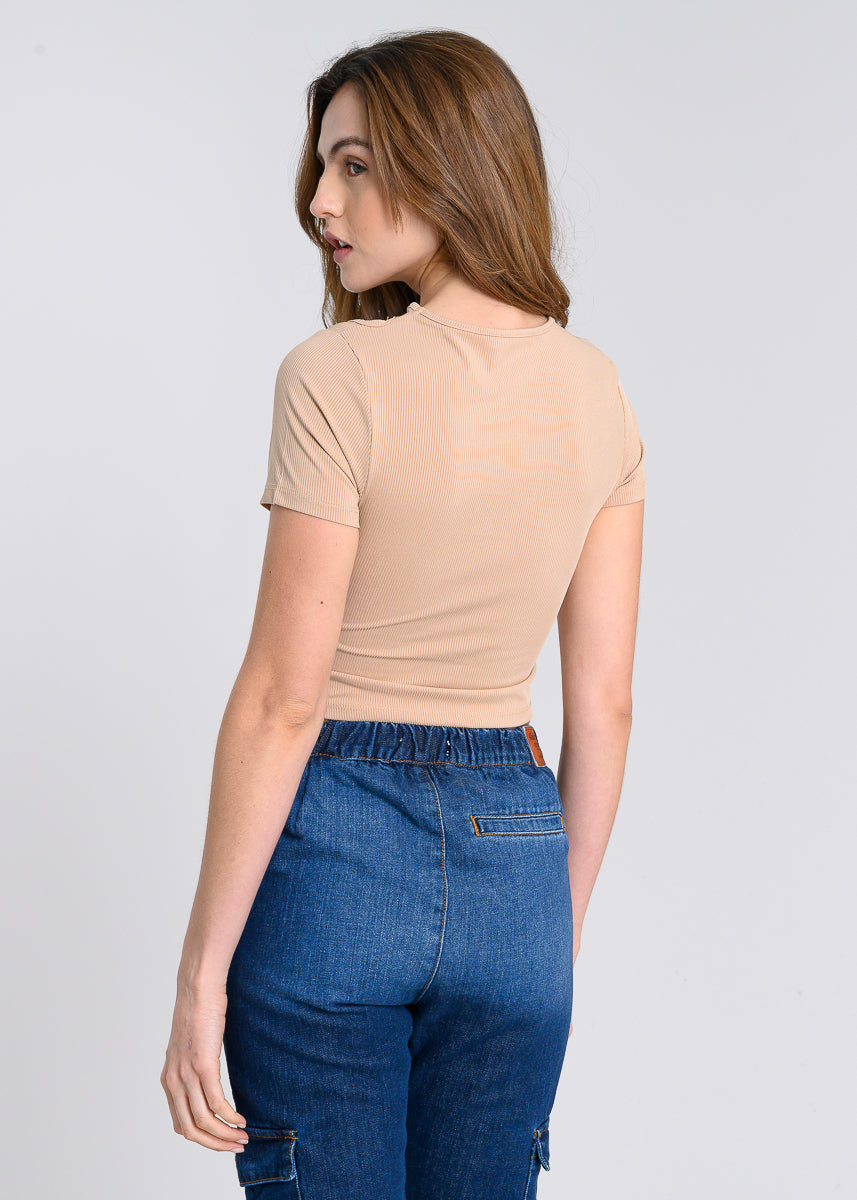 Top escote asimétrico TAUPE