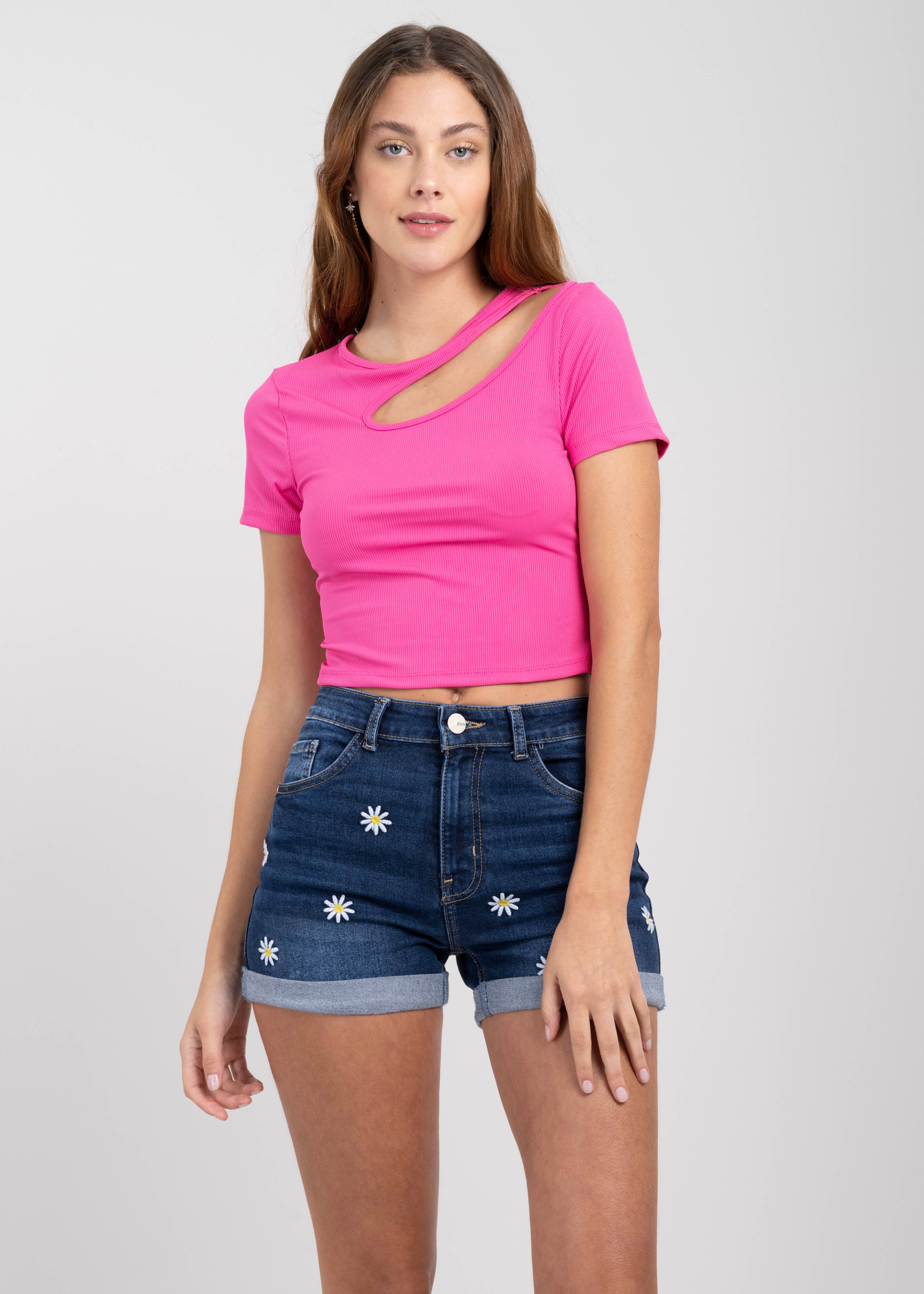 Top escote asimétrico MAGENTA
