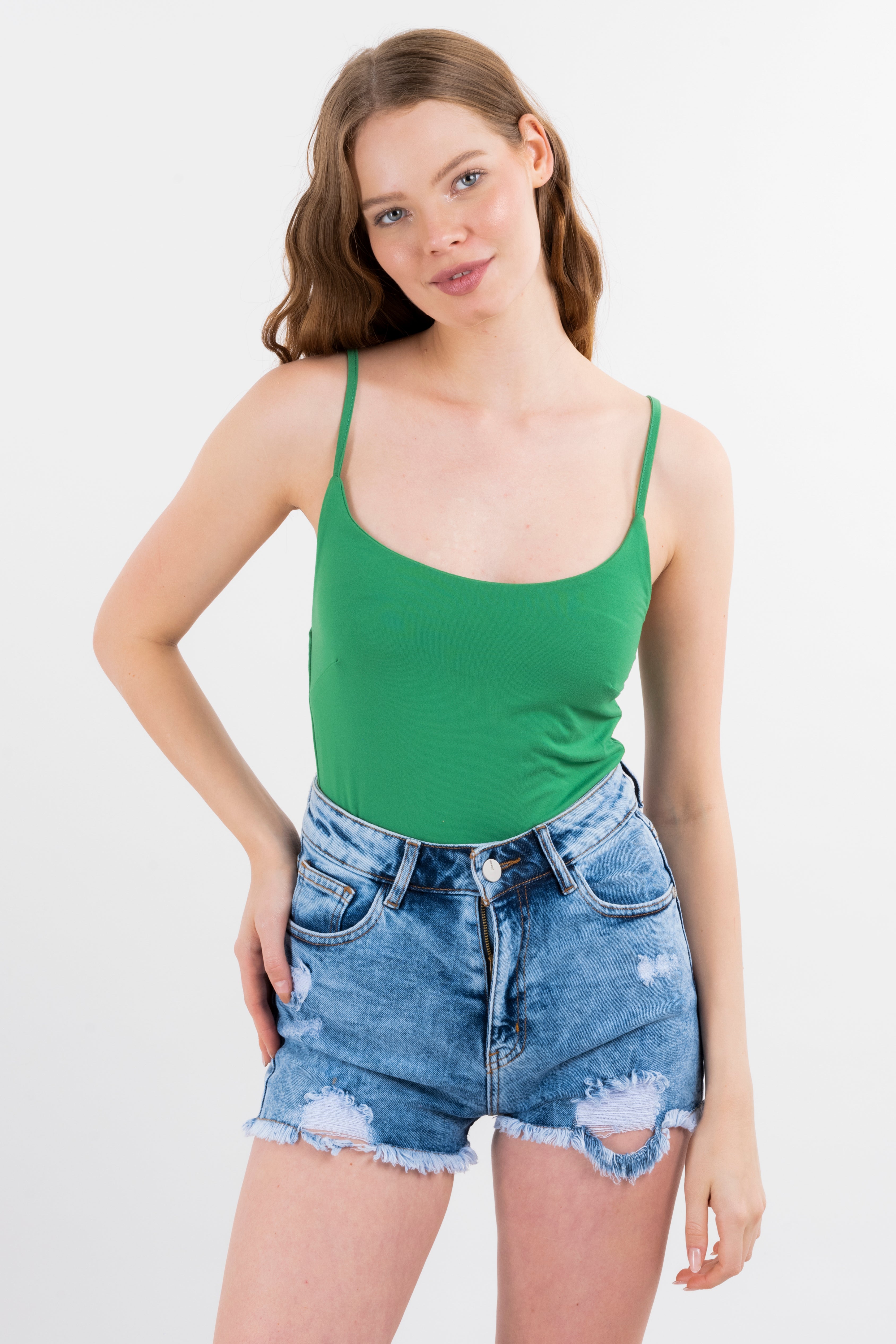 Bodysuit Liso Tirante Brillos VERDE CAZADOR