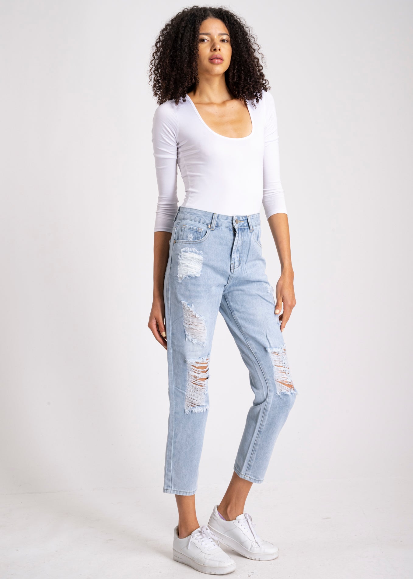 Jeans mom cintura alta destrucción LIGHT WASH
