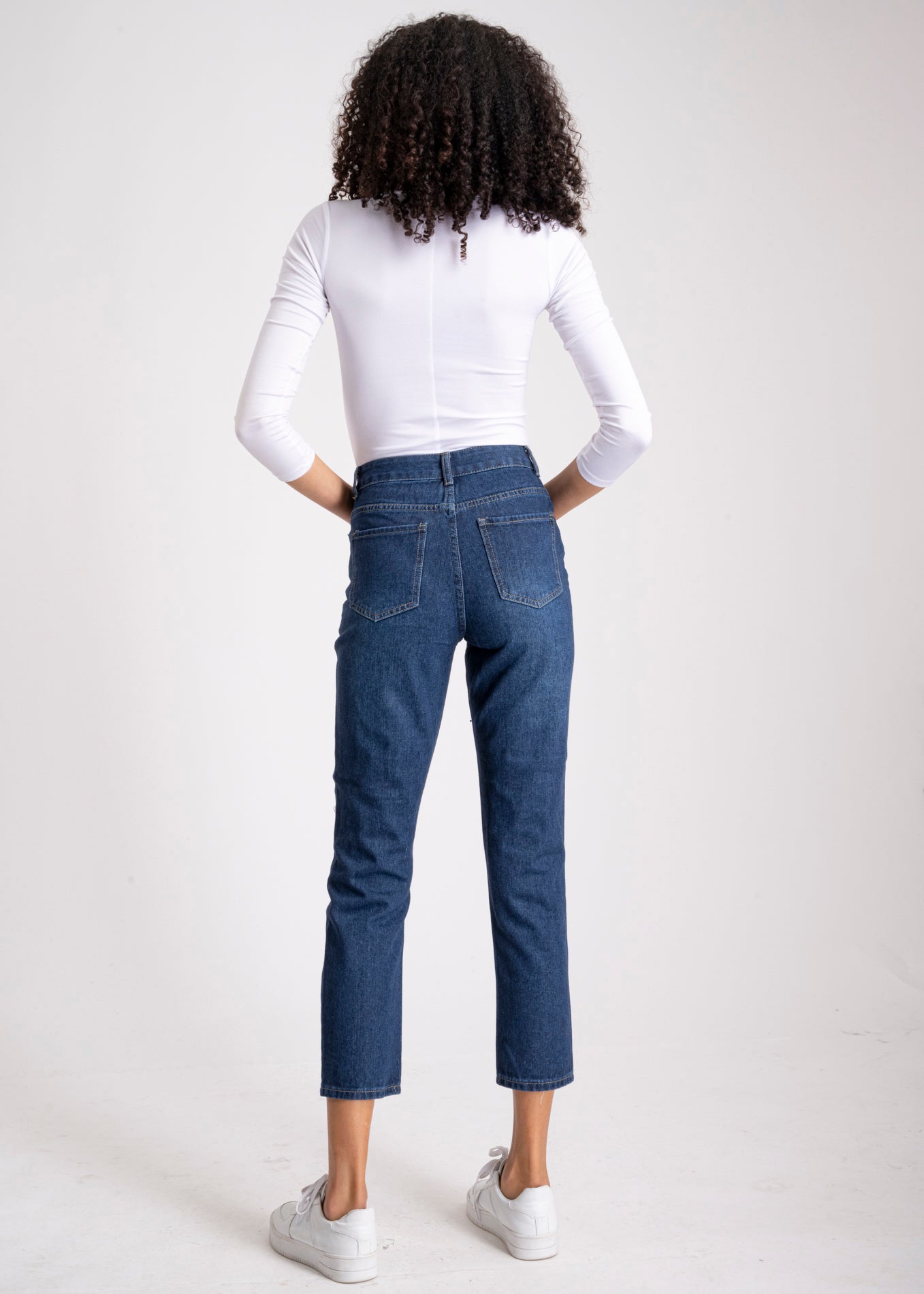 Jeans mom cintura alta destrucción DARK WASH
