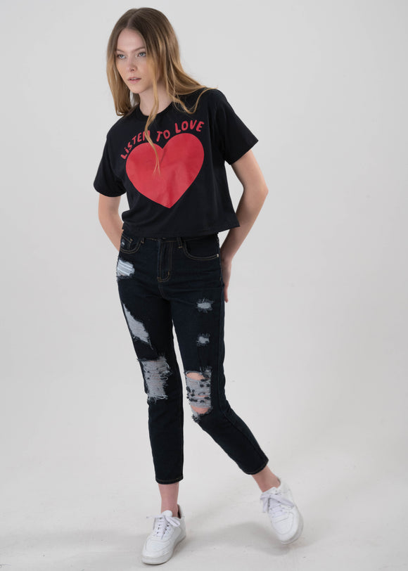 Jeans mom cintura alta destrucción