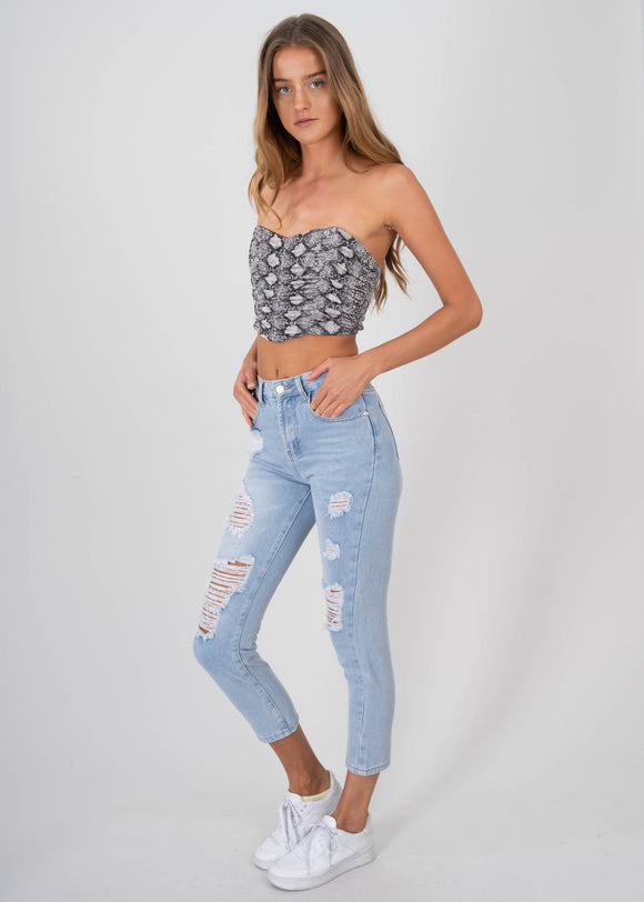 Jeans mom cintura alta destrucción