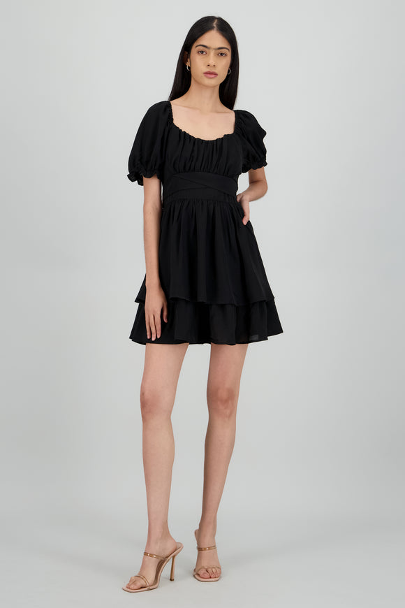 Vestido Mini Capas Moño