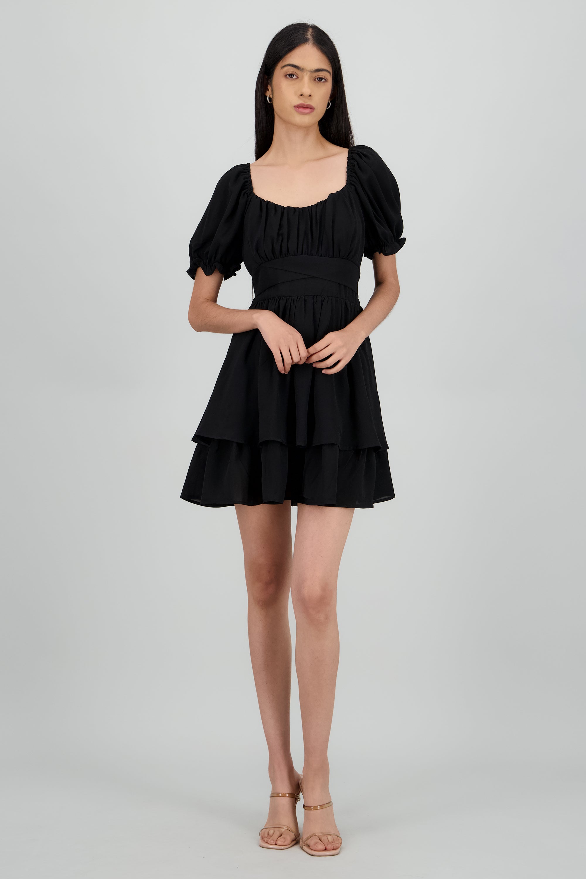 Vestido Mini Capas Moño NEGRO