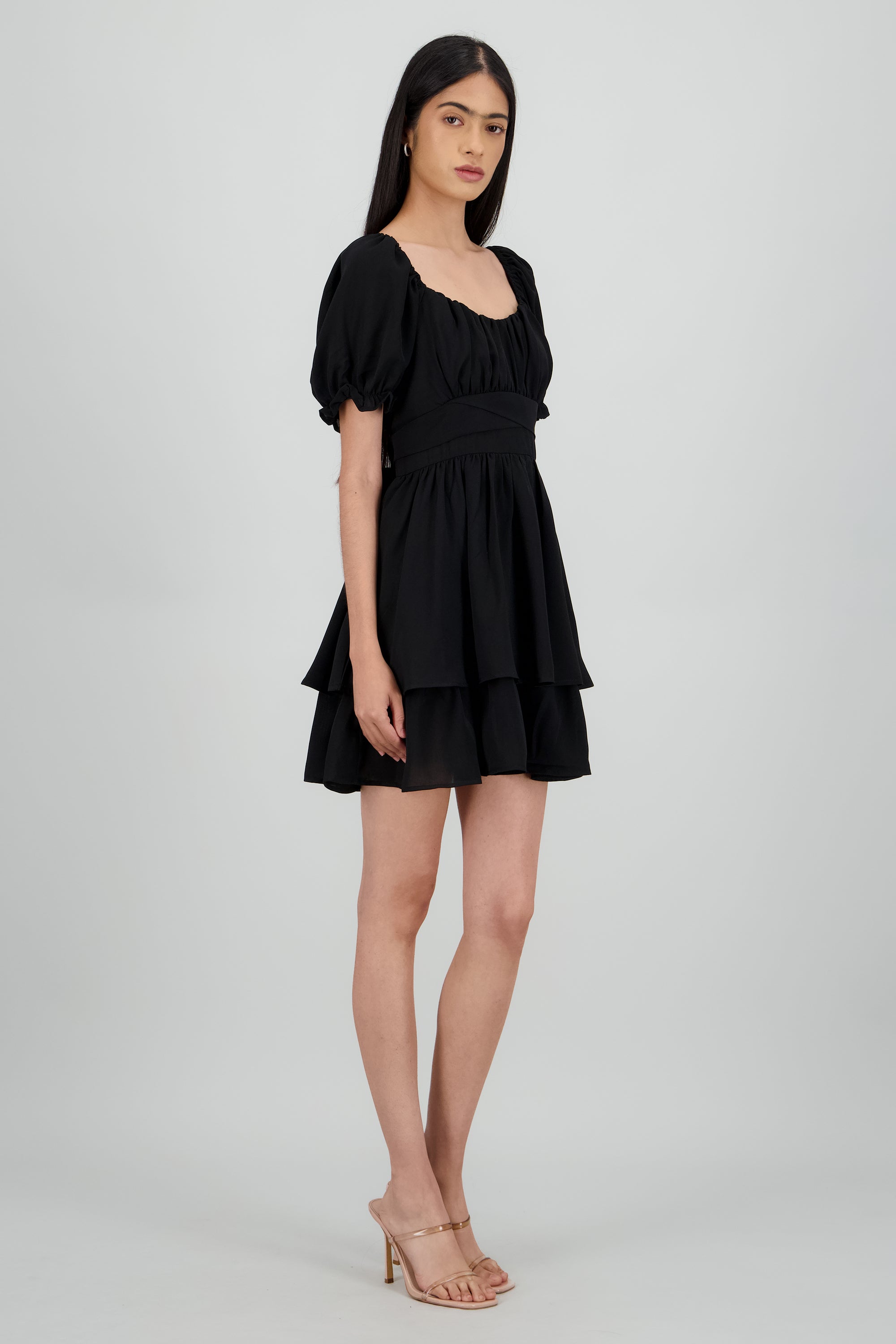 Vestido Mini Capas Moño NEGRO