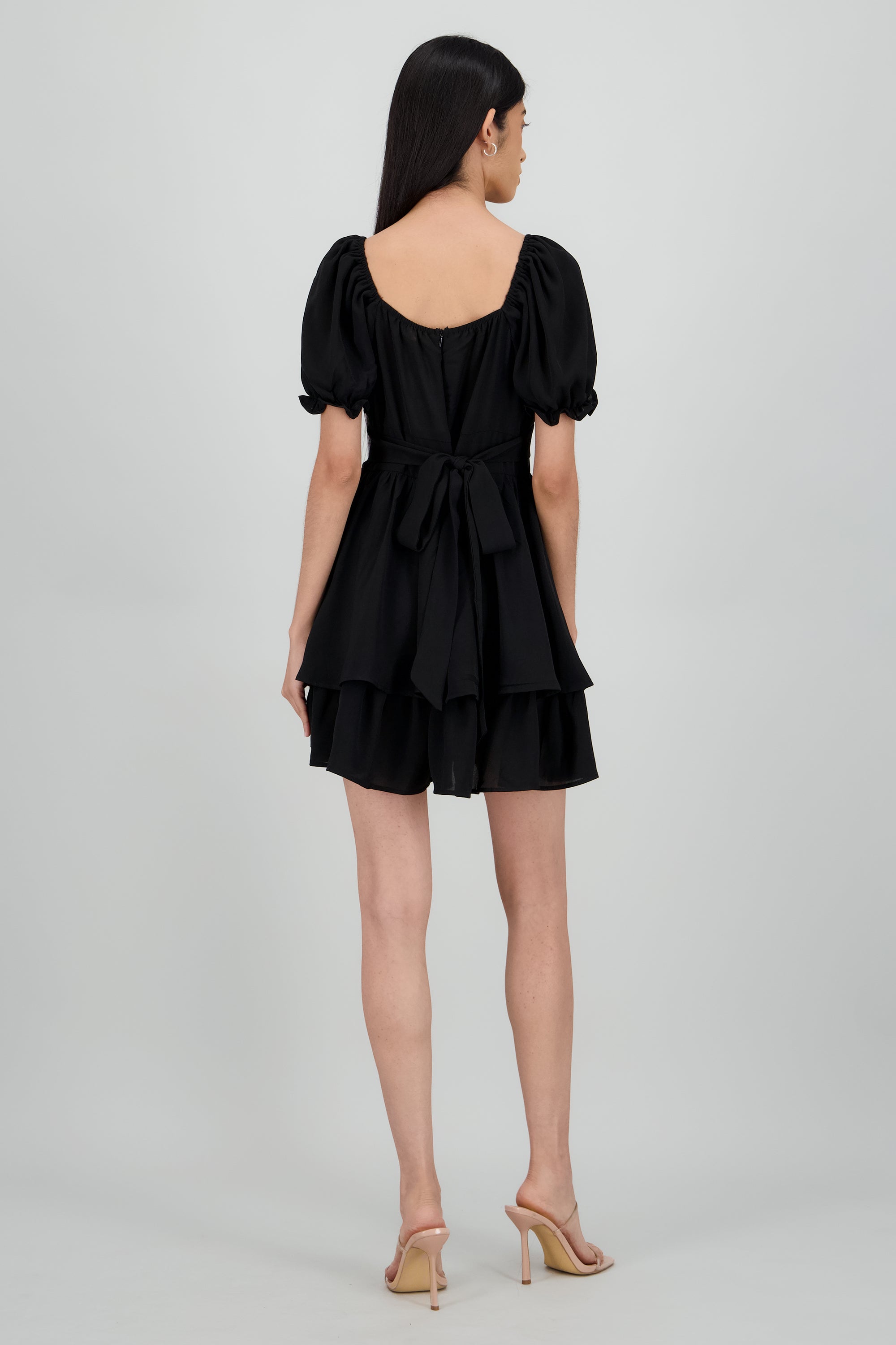 Vestido Mini Capas Moño NEGRO