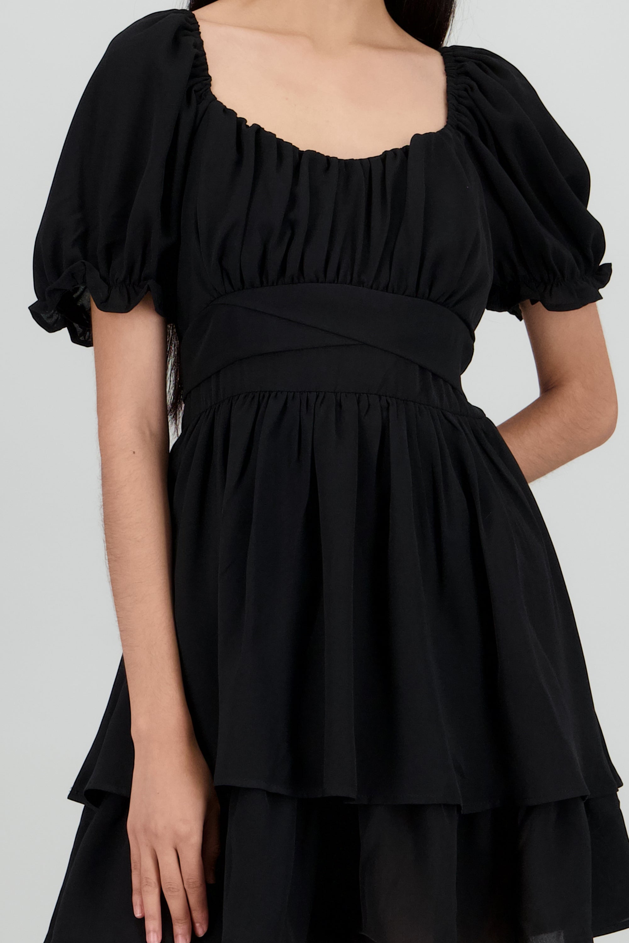 Vestido Mini Capas Moño NEGRO