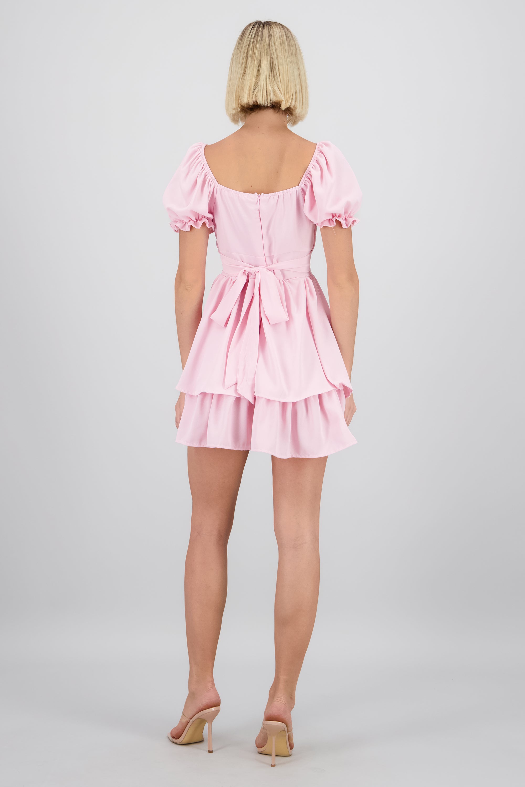 Vestido Mini Capas Moño ROSA PASTEL