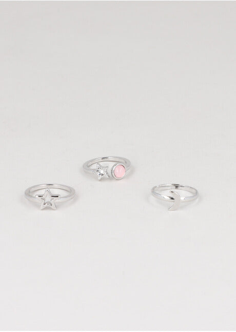 Set 3 Piezas Anillos Luna Estrella PLATA