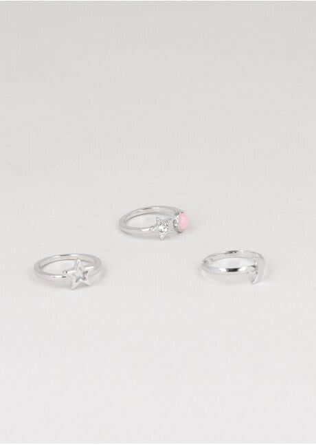 Set 3 Piezas Anillos Luna Estrella PLATA