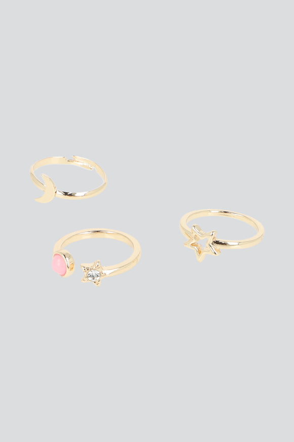 Set 3 Piezas Anillos Luna Estrella